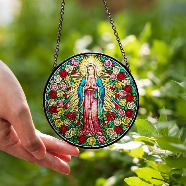 Virgin Mary Glass Suncatcher: Catholic Home Decor, Religious Gift