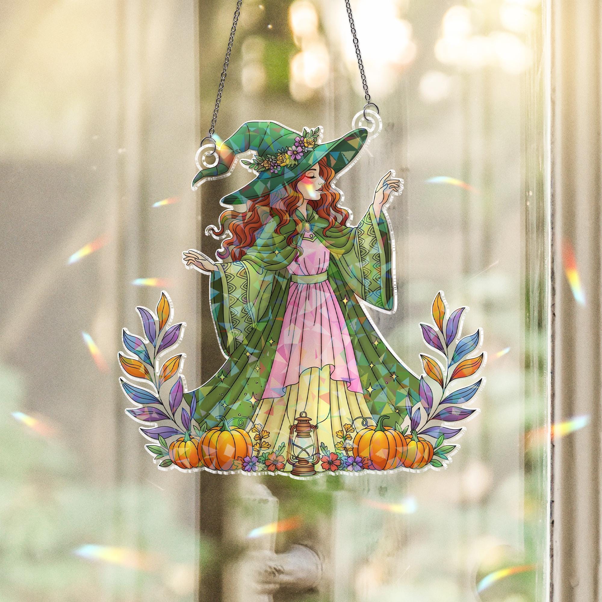 Holographic Witch Window Hanging: Autumn Pumpkin Sun Catcher