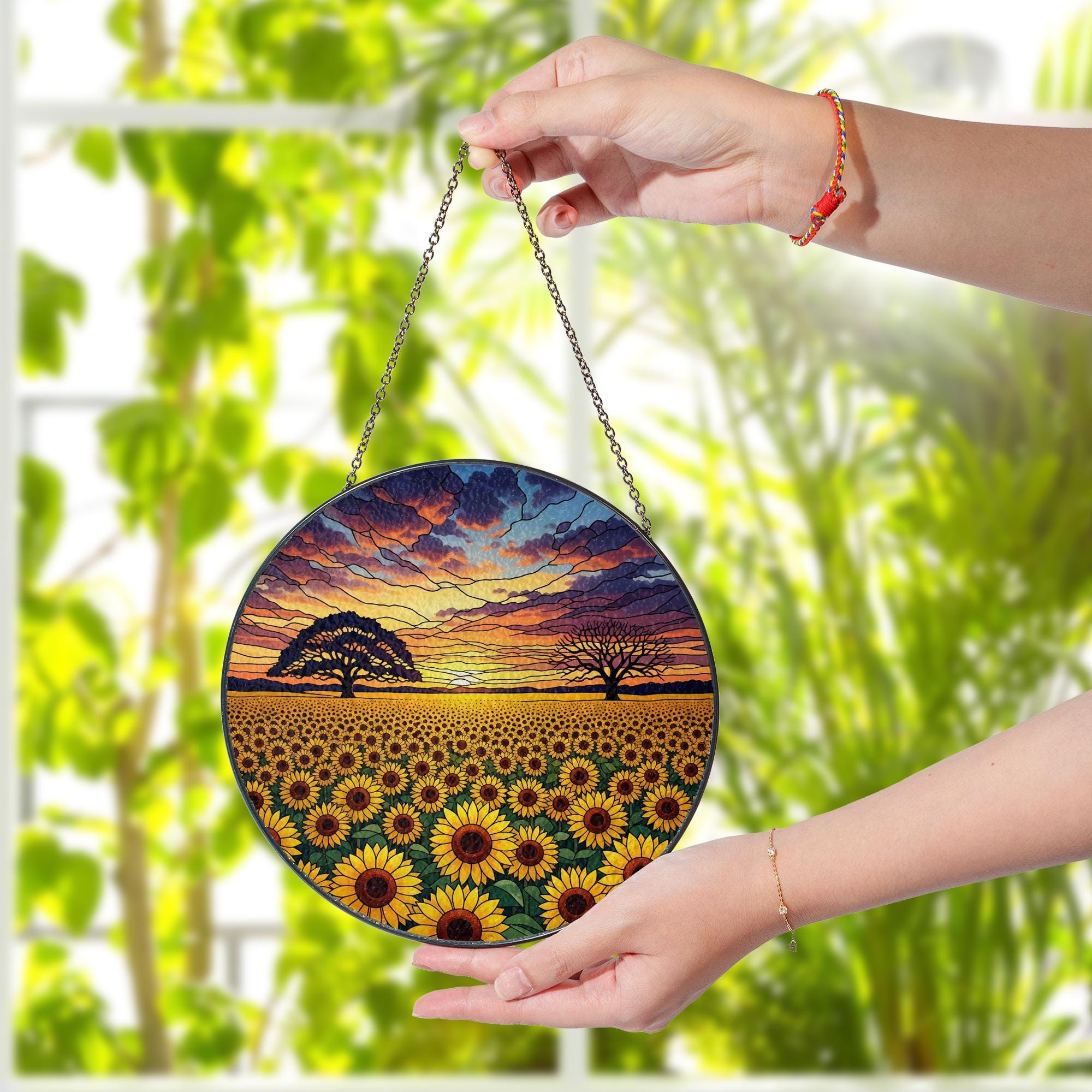 Sunflower Suncatcher: Faux Stained Glass Window Hanging Art
