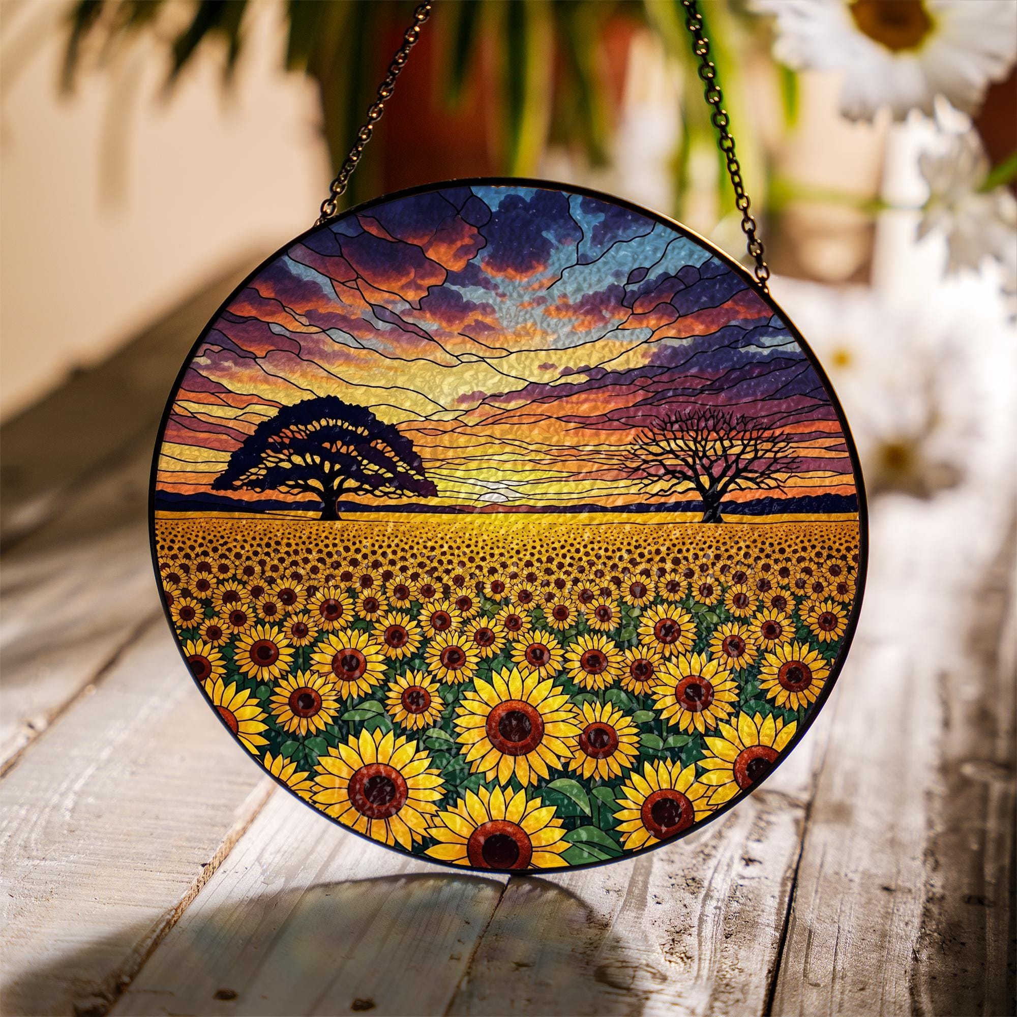 Sunflower Suncatcher: Faux Stained Glass Window Hanging Art