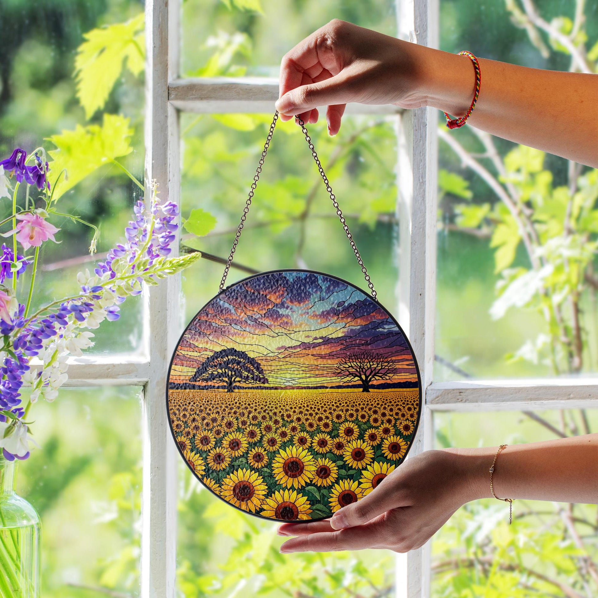 Sunflower Suncatcher: Faux Stained Glass Window Hanging Art