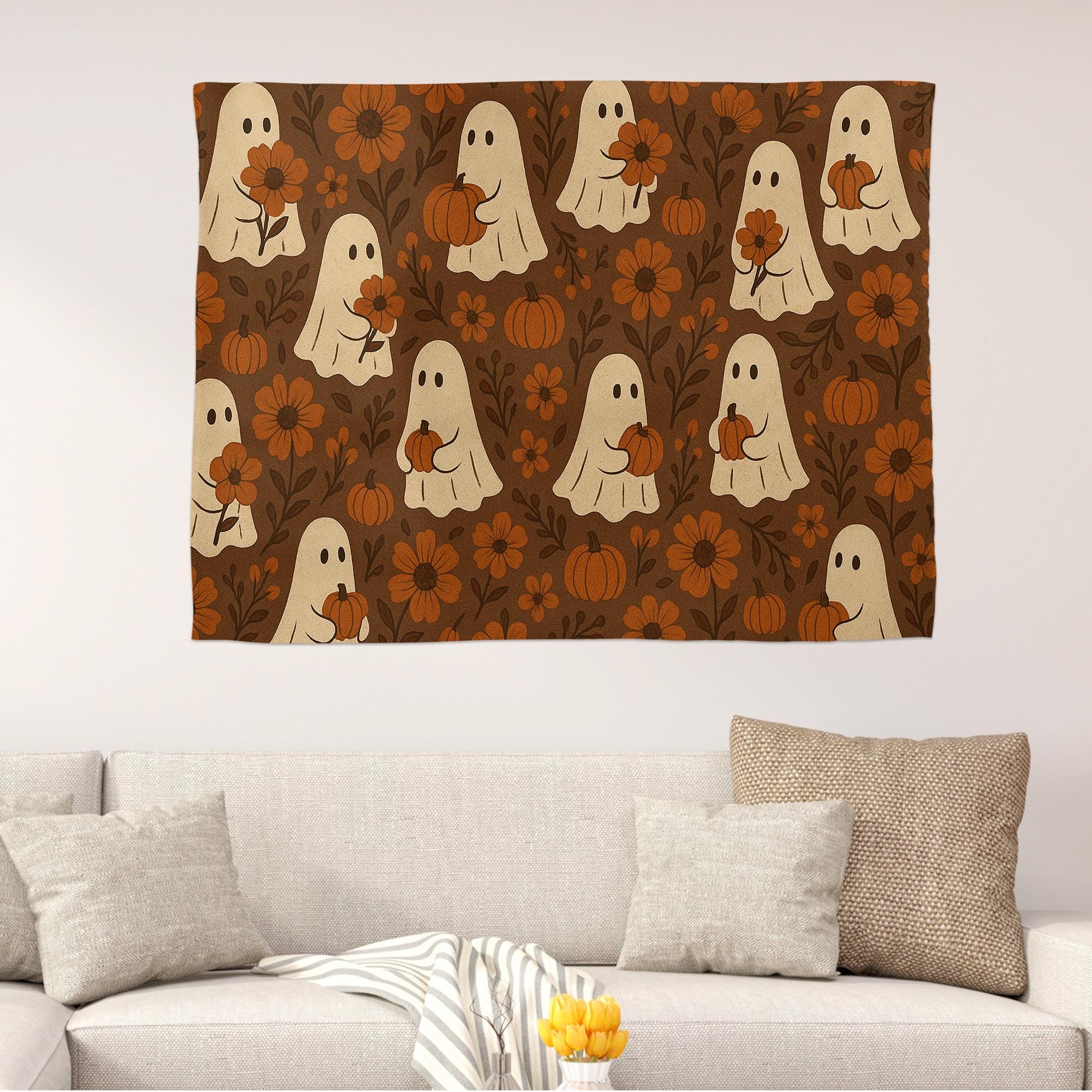 Halloween Ghost Tapestry: Spooky Pumpkin Gothic Wall Hanging