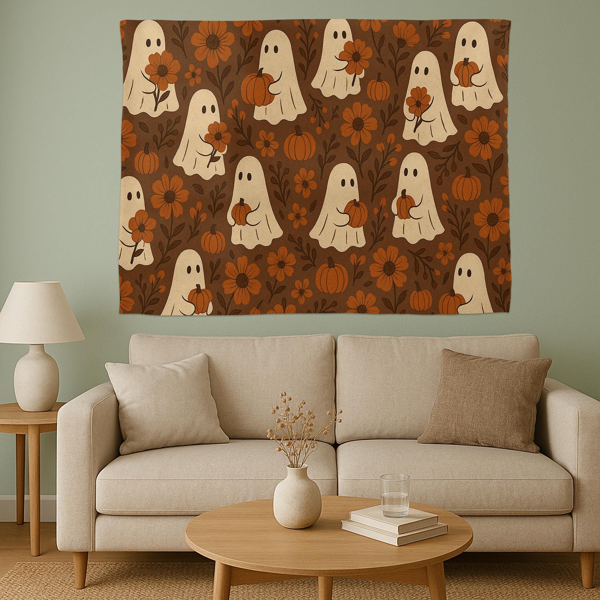 Halloween Ghost Tapestry: Spooky Pumpkin Gothic Wall Hanging