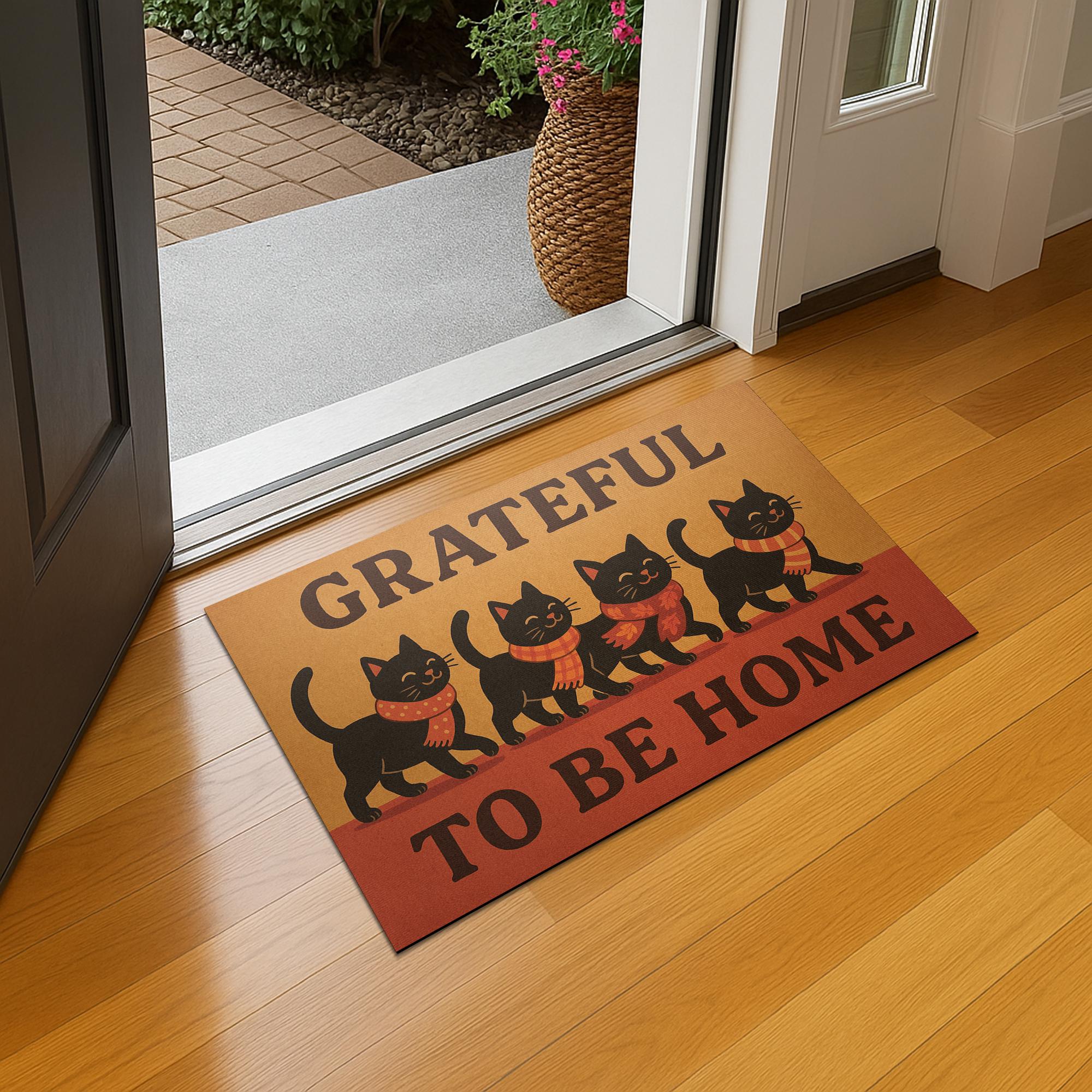 Fall Black Cat Doormat: Grateful Home Welcome Mat