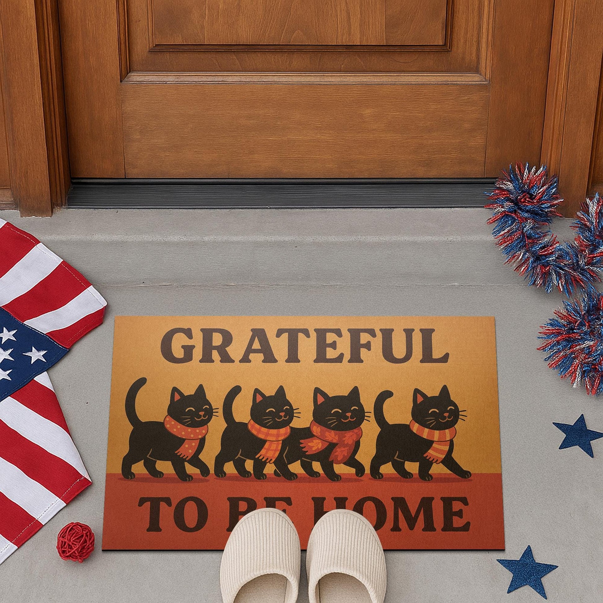 Fall Black Cat Doormat: Grateful Home Welcome Mat