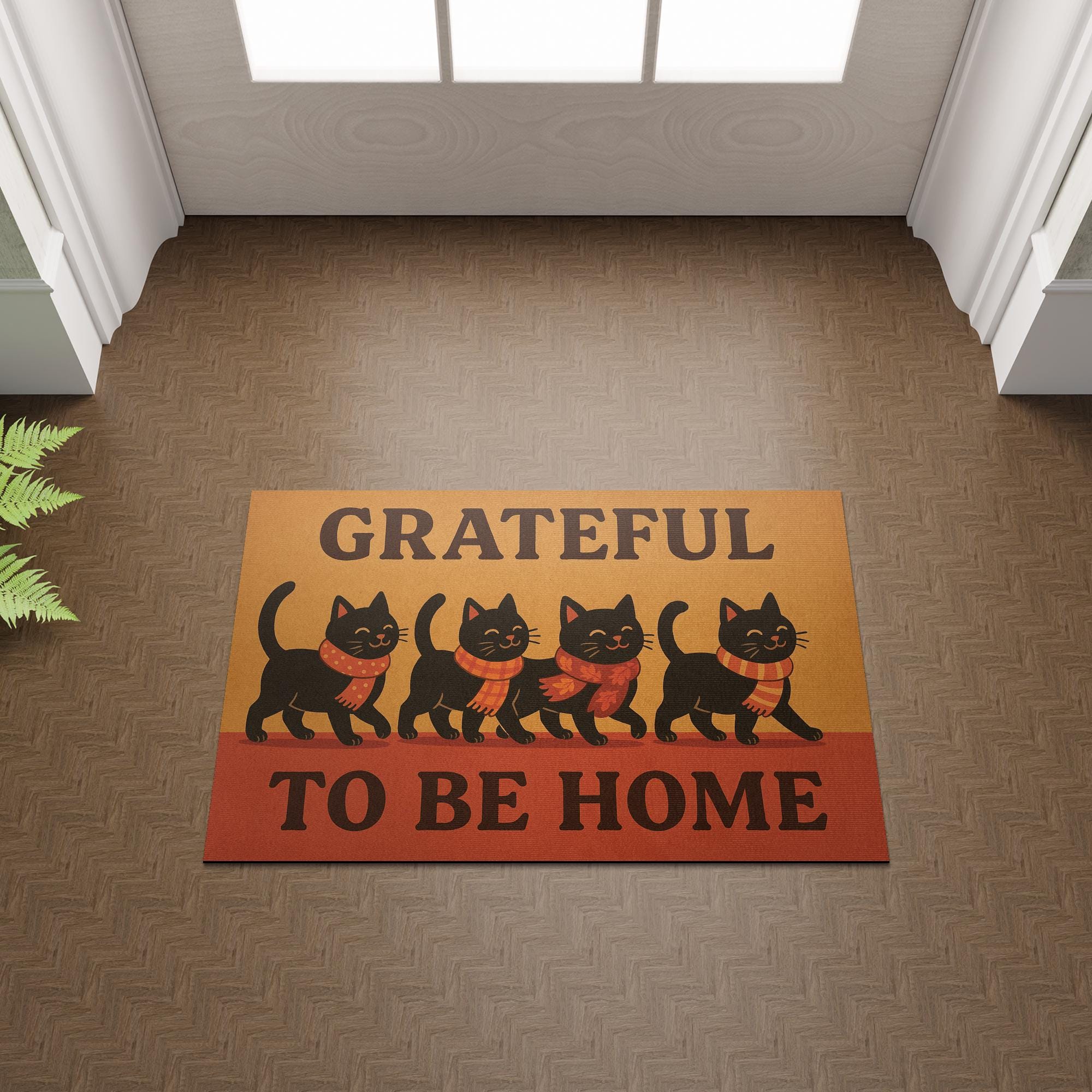 Fall Black Cat Doormat: Grateful Home Welcome Mat