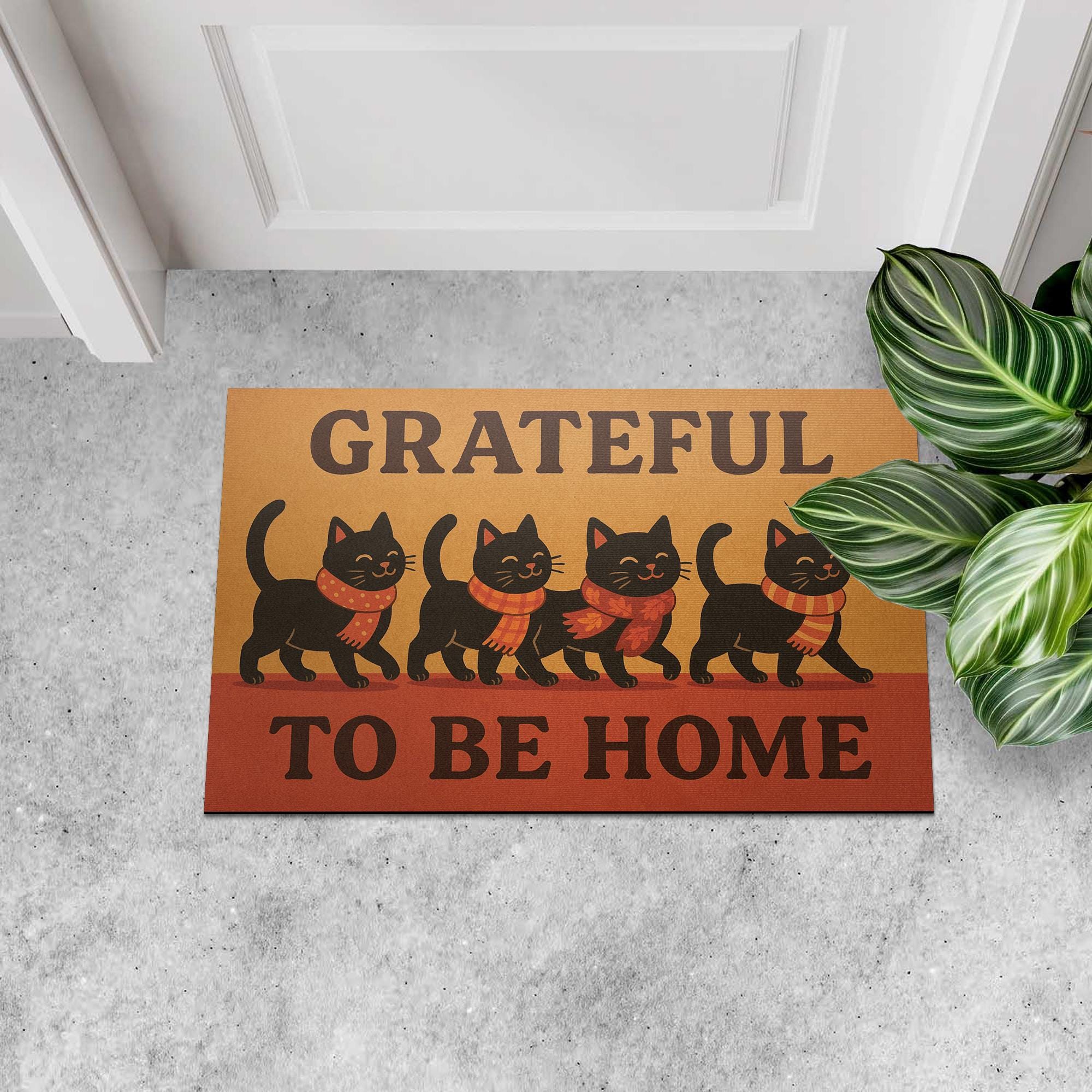 Fall Black Cat Doormat: Grateful Home Welcome Mat