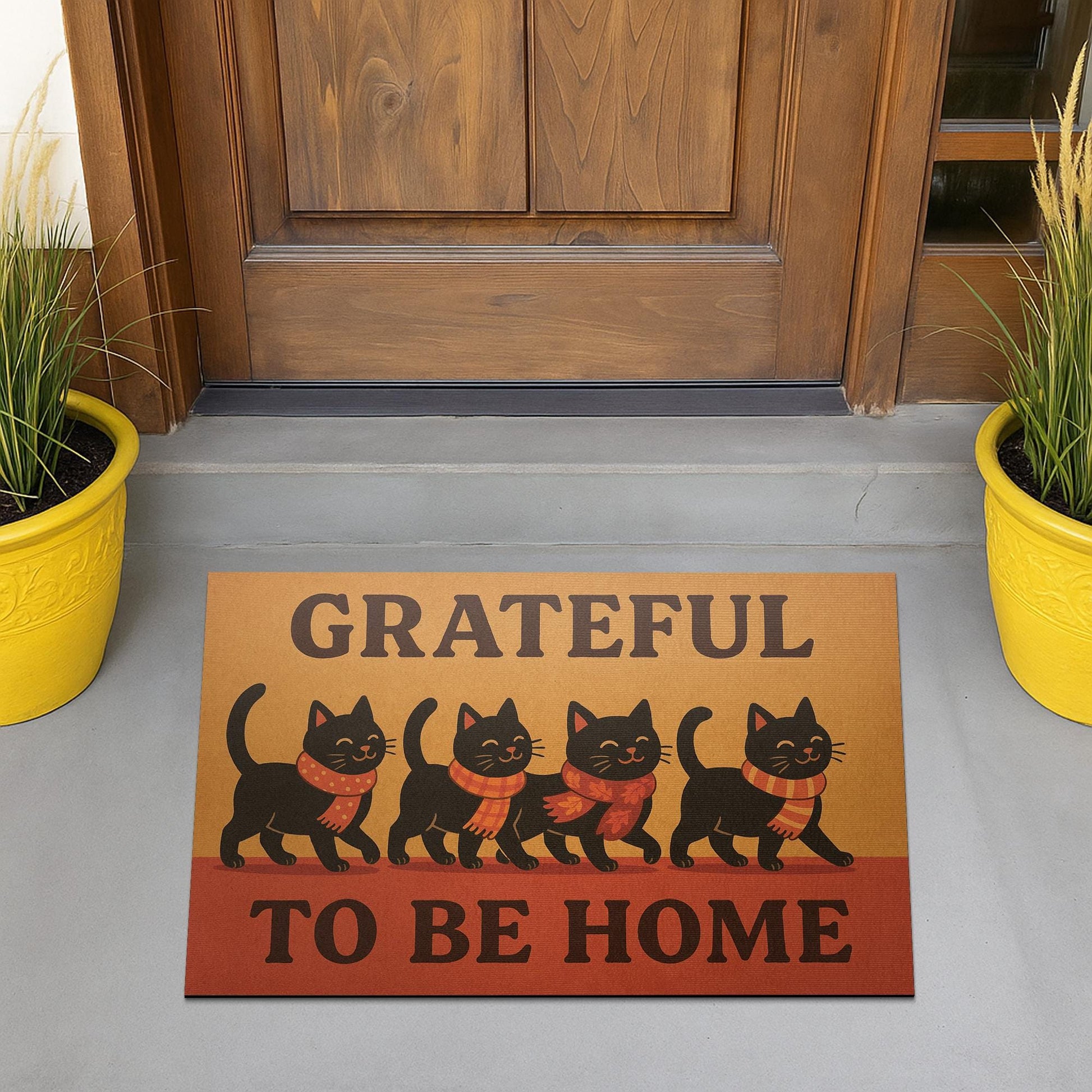 Fall Black Cat Doormat: Grateful Home Welcome Mat