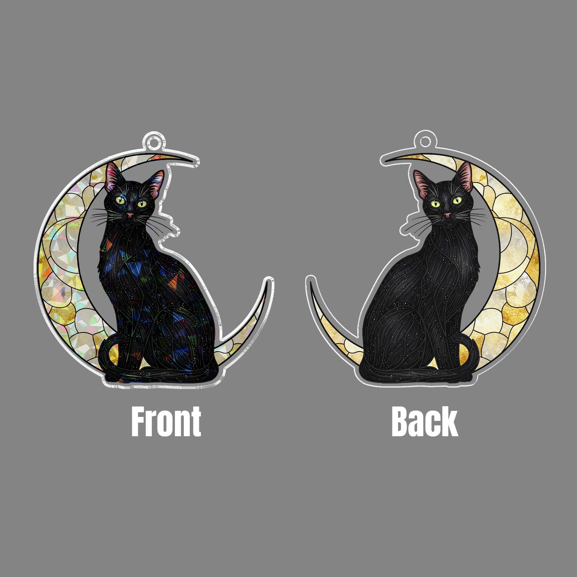 Black Cat Moon Hologram Window Hanging : Halloween Acrylic Sun Catcher Ornament