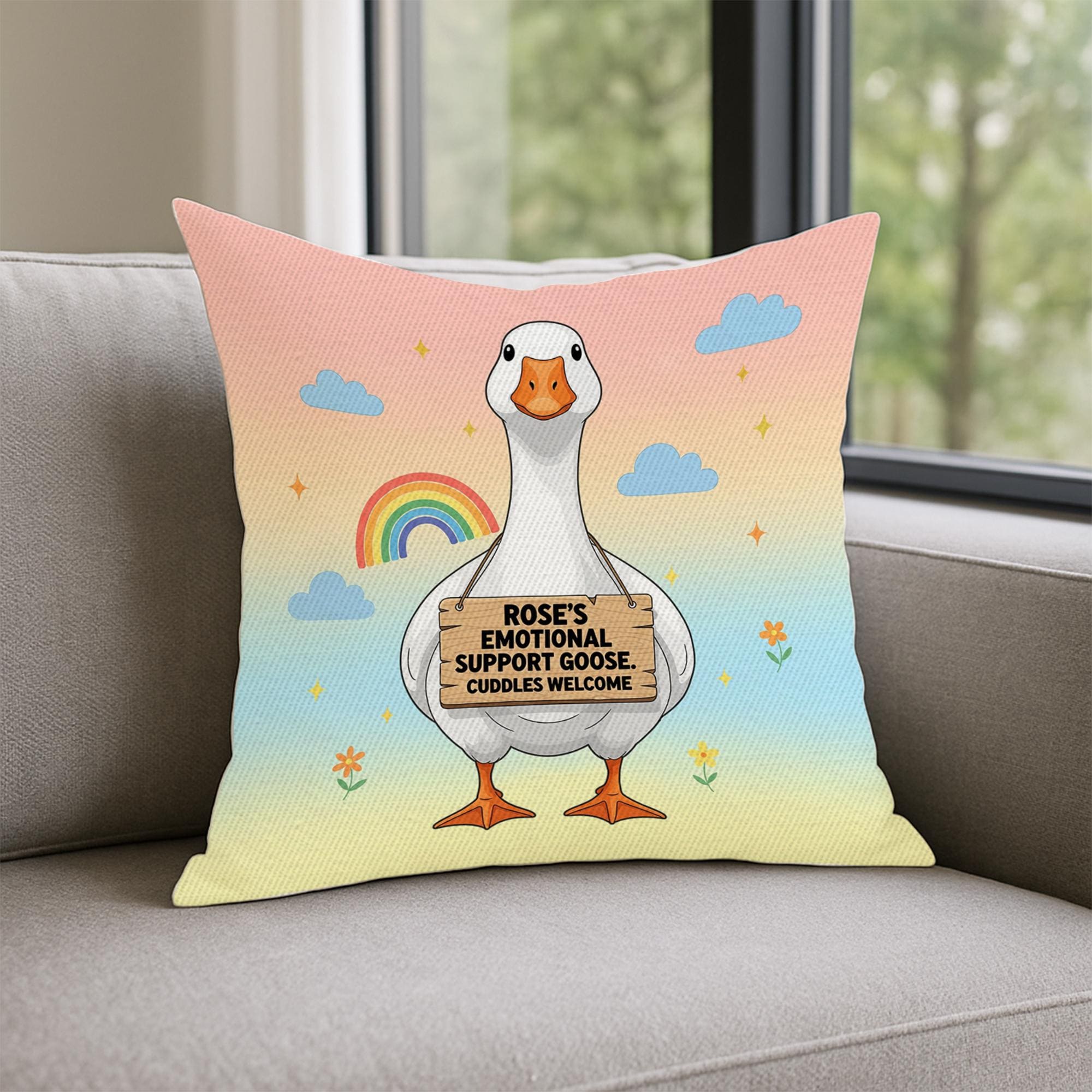 Personalized Emotional Support Goose Pillow: Funny Farm Animal Cushion
