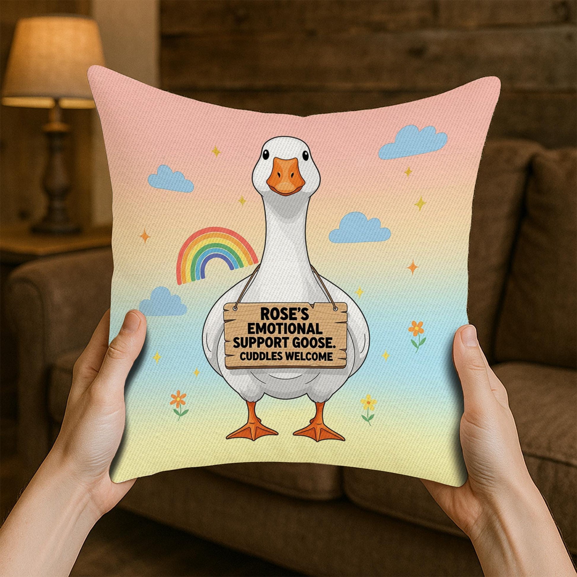 Personalized Emotional Support Goose Pillow: Funny Farm Animal Cushion