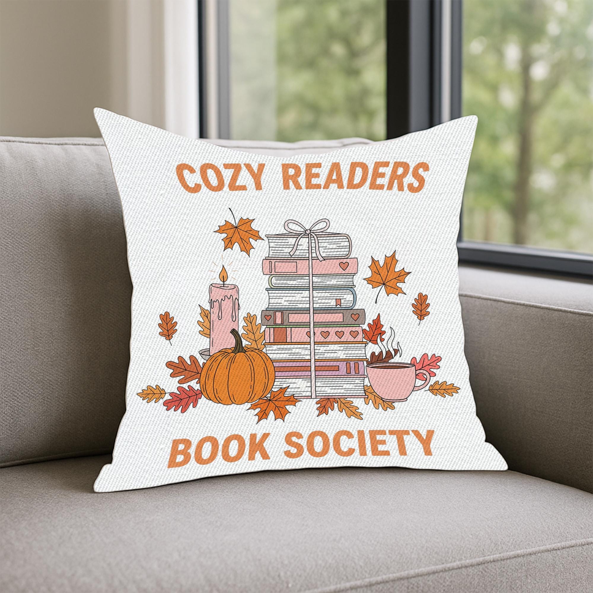 Book Lover Throw Pillow: Cozy Readers Society - Fall Autumn Decor