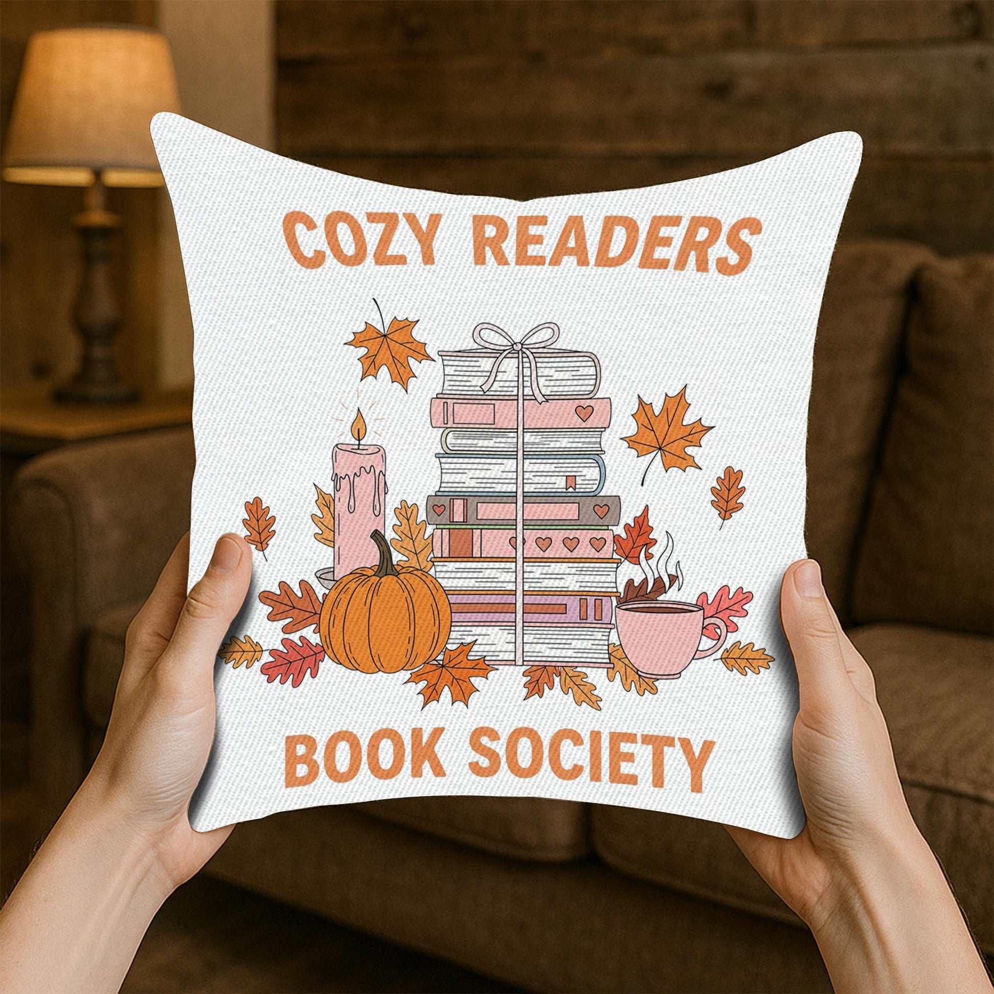 Book Lover Throw Pillow: Cozy Readers Society - Fall Autumn Decor