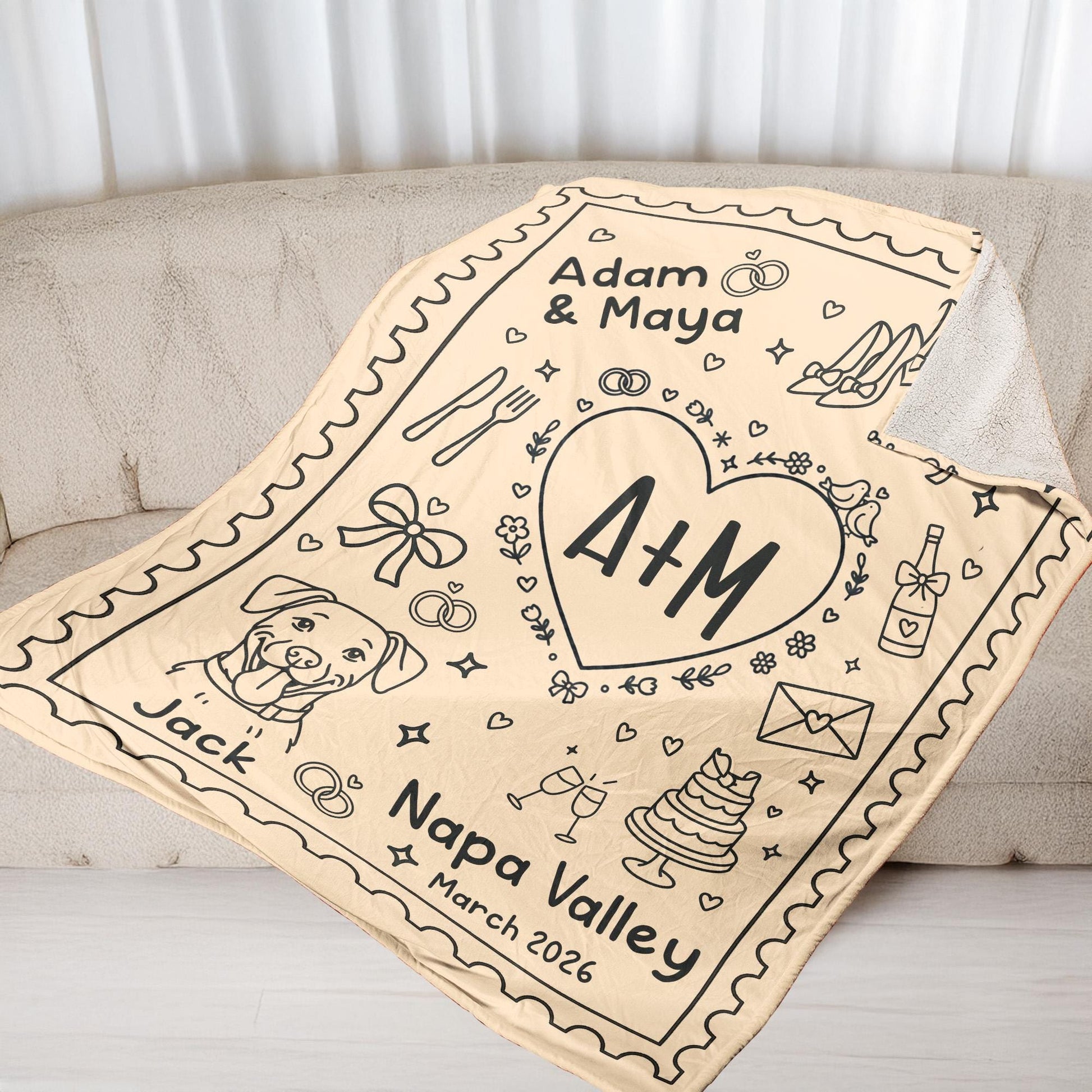 Custom Wedding Fleece Blanket • Personalized Couple Name Date Gift