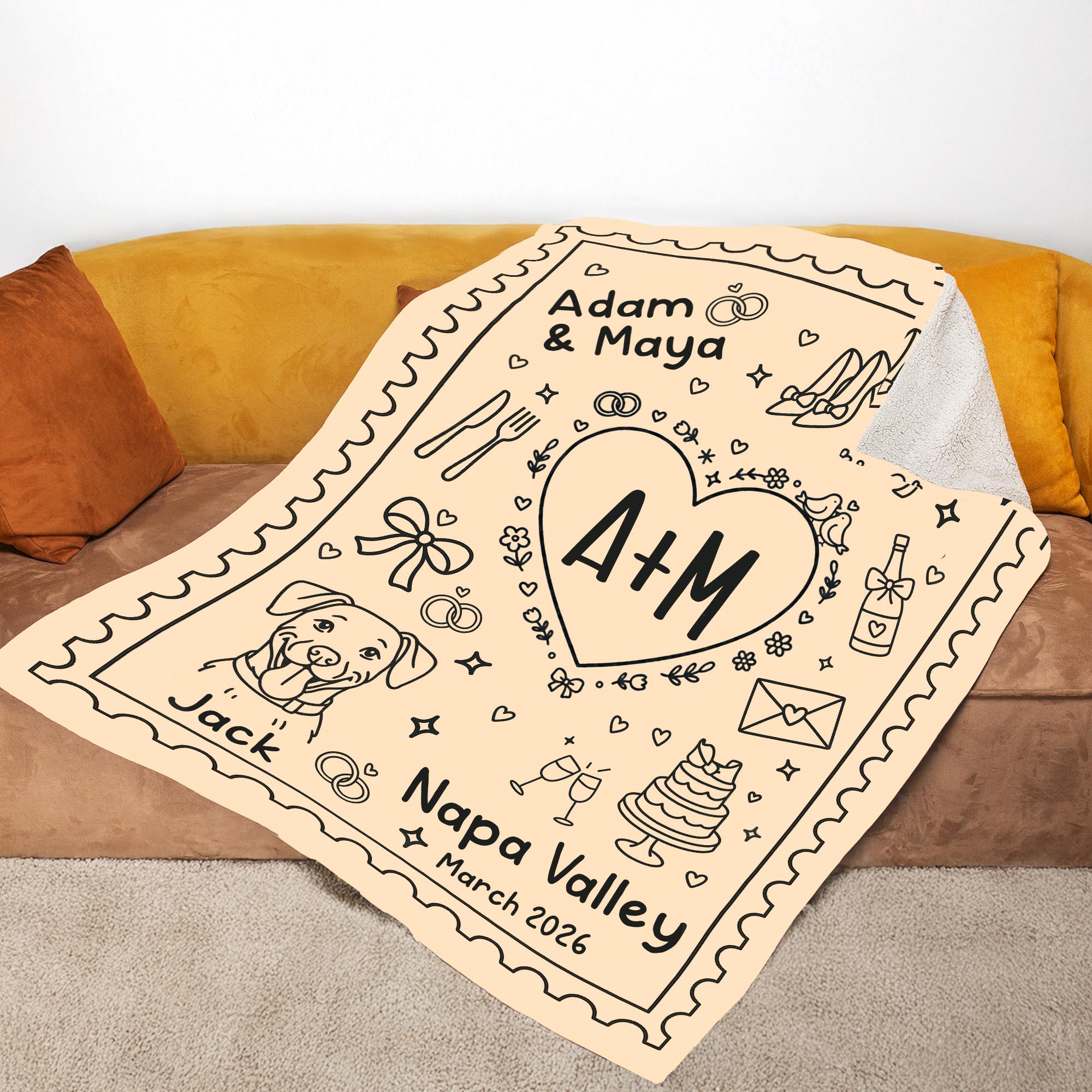 Custom Wedding Fleece Blanket • Personalized Couple Name Date Gift