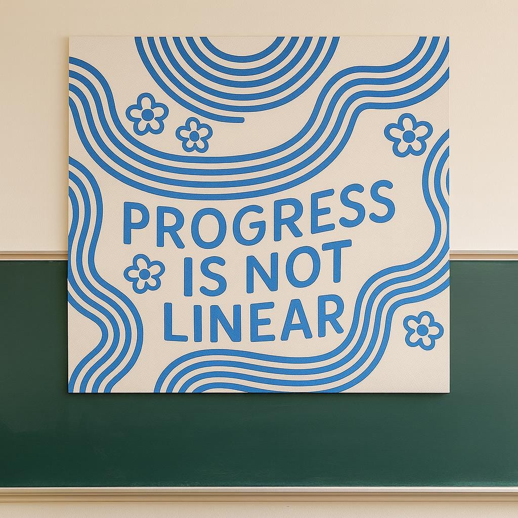 Progress Is Not Linear Tapestry - Mental Health Wall Hanging, Inspirational Dorm Room Decor, Positive Affirmation Wall Art