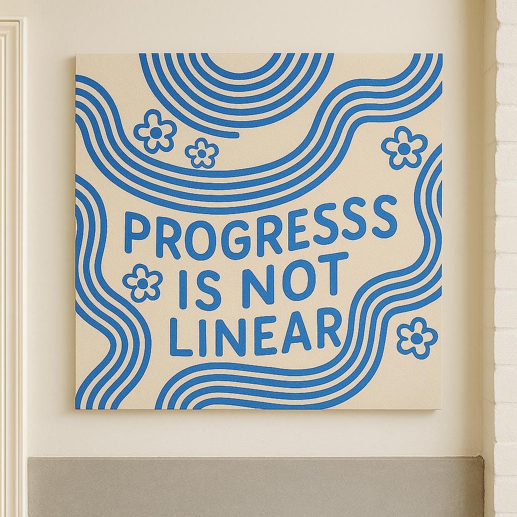 Progress Is Not Linear Tapestry - Mental Health Wall Hanging, Inspirational Dorm Room Decor, Positive Affirmation Wall Art