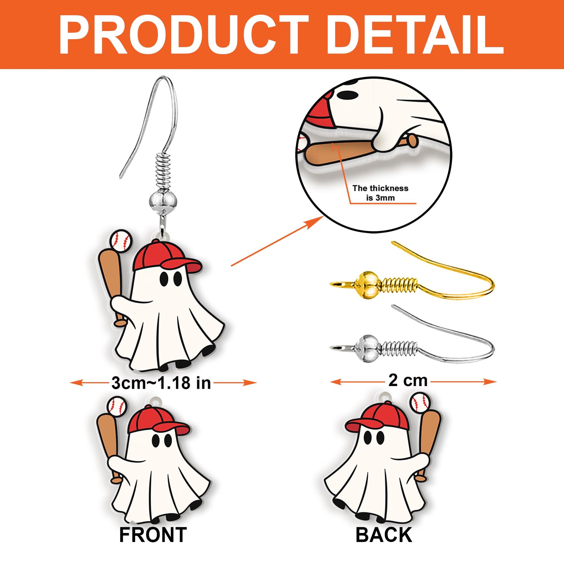 Halloween Baseball Mom Earrings - Funny Ghost Sports Jewelry for Baseball Lovers, Spooky Season Softball Mom Gift