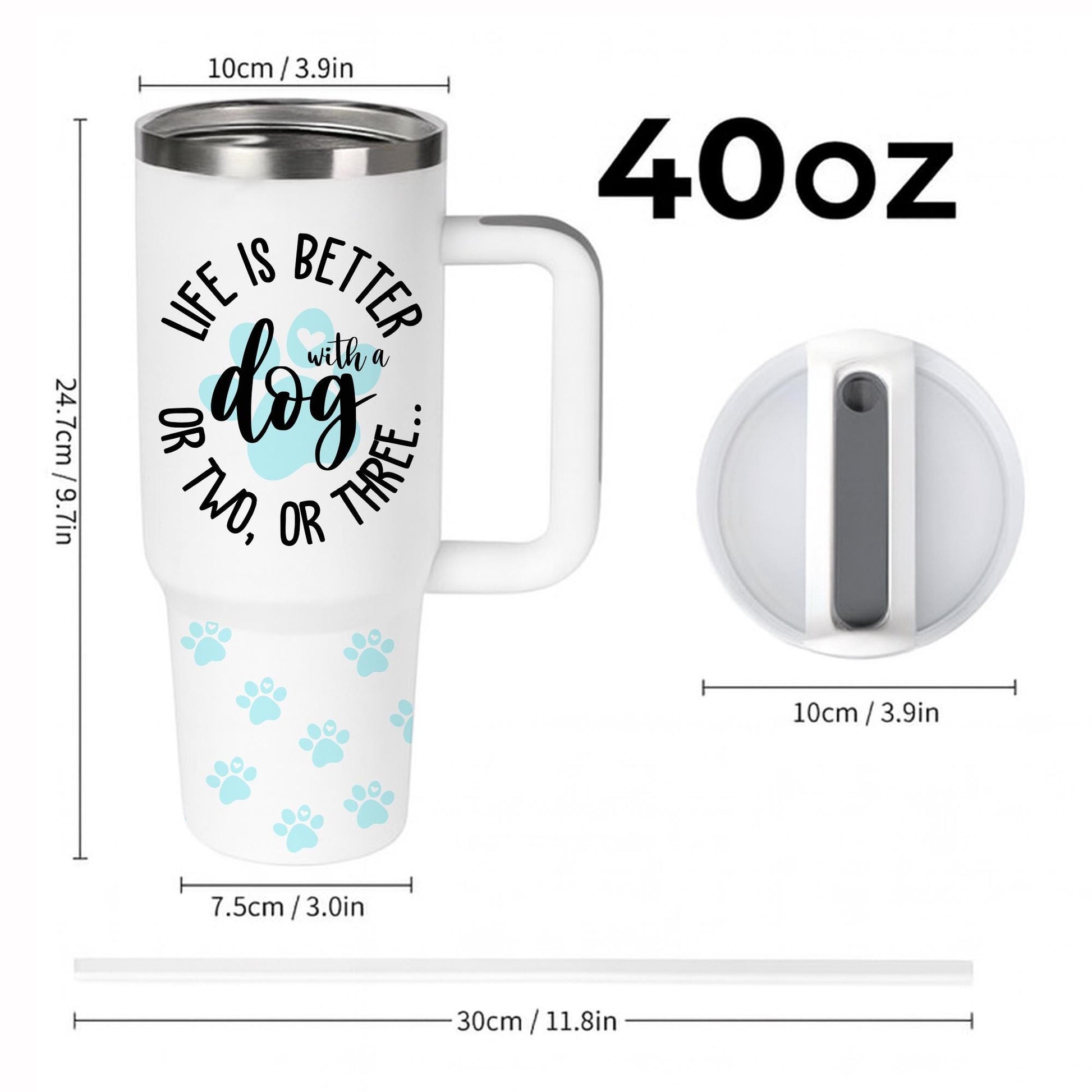40 oz Dog Lover Tumbler with Handle & Straw – Life Is Better with a Dog Paw Print Travel Tumbler, Pet Owner Gift, Cute Dog Mom Tumbler