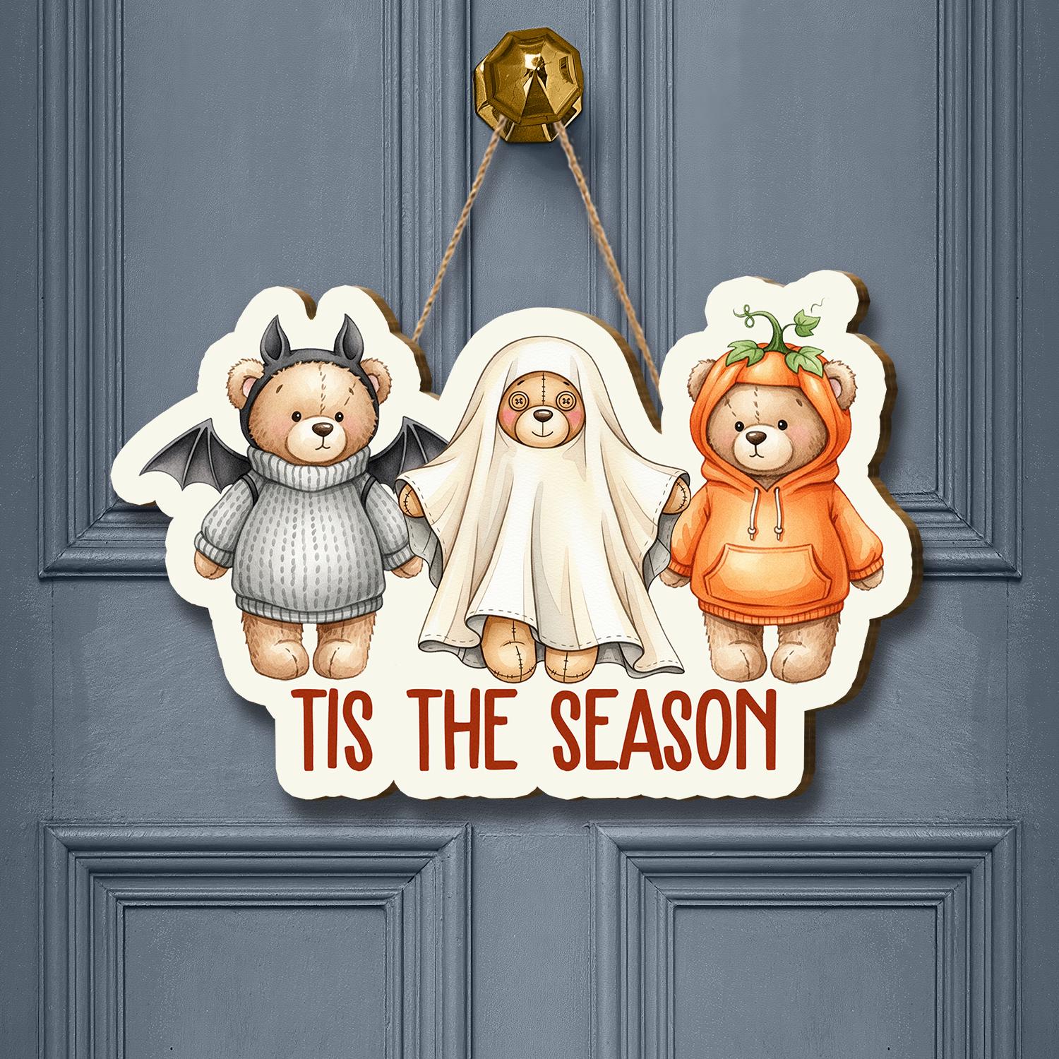 Halloween Cute Bear Door Hanger – Cute Fall Front Door Decoration with Pumpkin, Ghost & Bat Bears, ’Tis The Season Autumn Décor, Home Decor