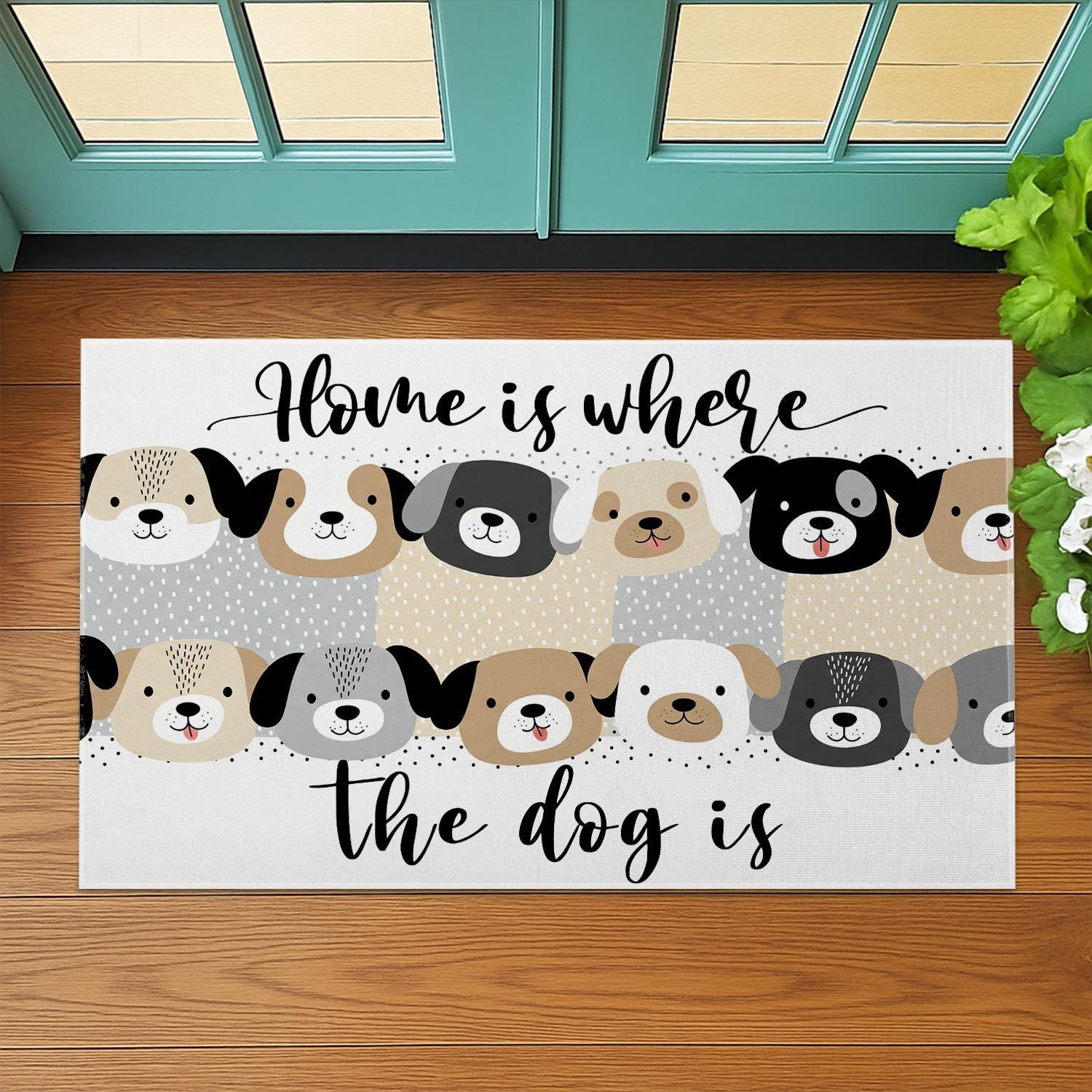 Home Is Where the Dog Is Doormat – Cute Dog Lover Welcome Mat, Funny Pet Entry Rug, Front Porch Decor, Gift for Dog Owners, Dog Lover Gift