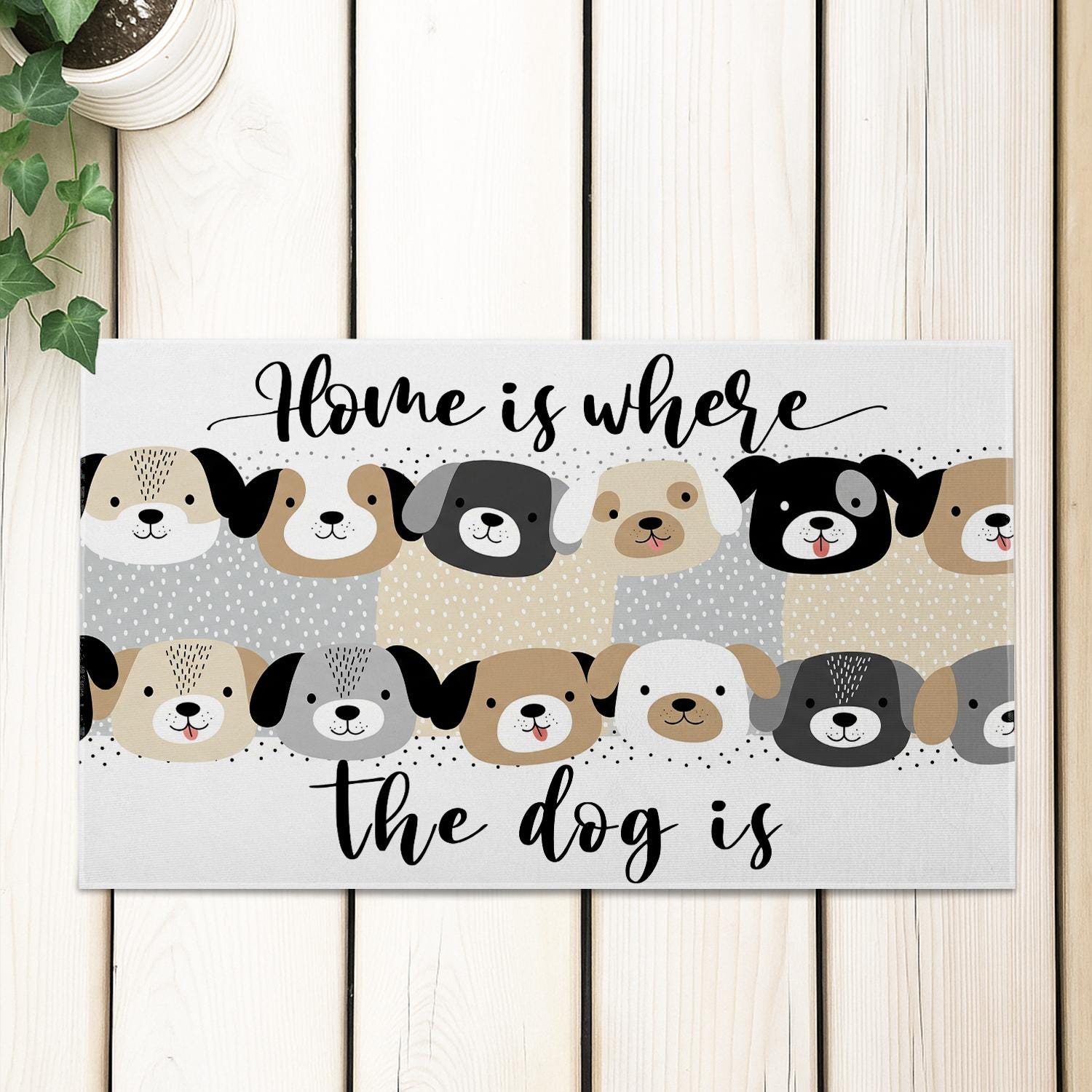 Home Is Where the Dog Is Doormat – Cute Dog Lover Welcome Mat, Funny Pet Entry Rug, Front Porch Decor, Gift for Dog Owners, Dog Lover Gift