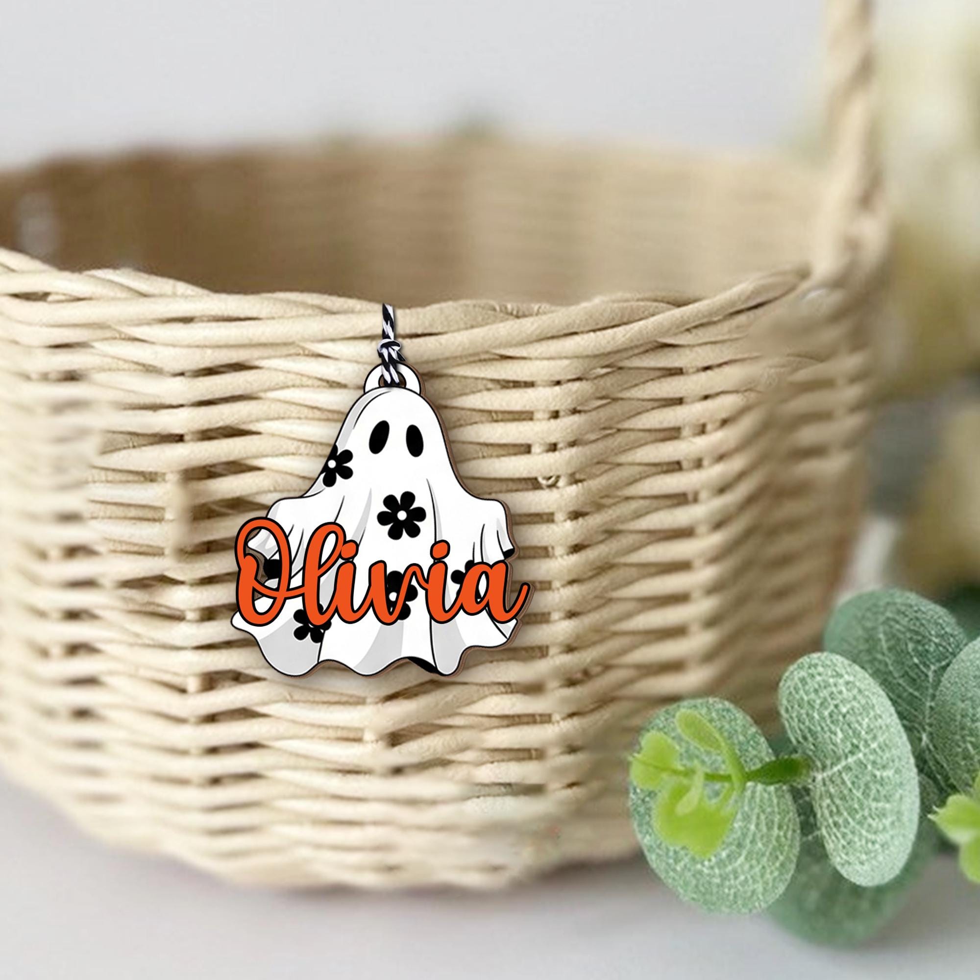 Personalized Halloween Ghost Basket Tag – Custom Name Trick or Treat Bucket Tag, Fall Basket Tag, Cute Spooky Season Name Tag, Nurse Gift
