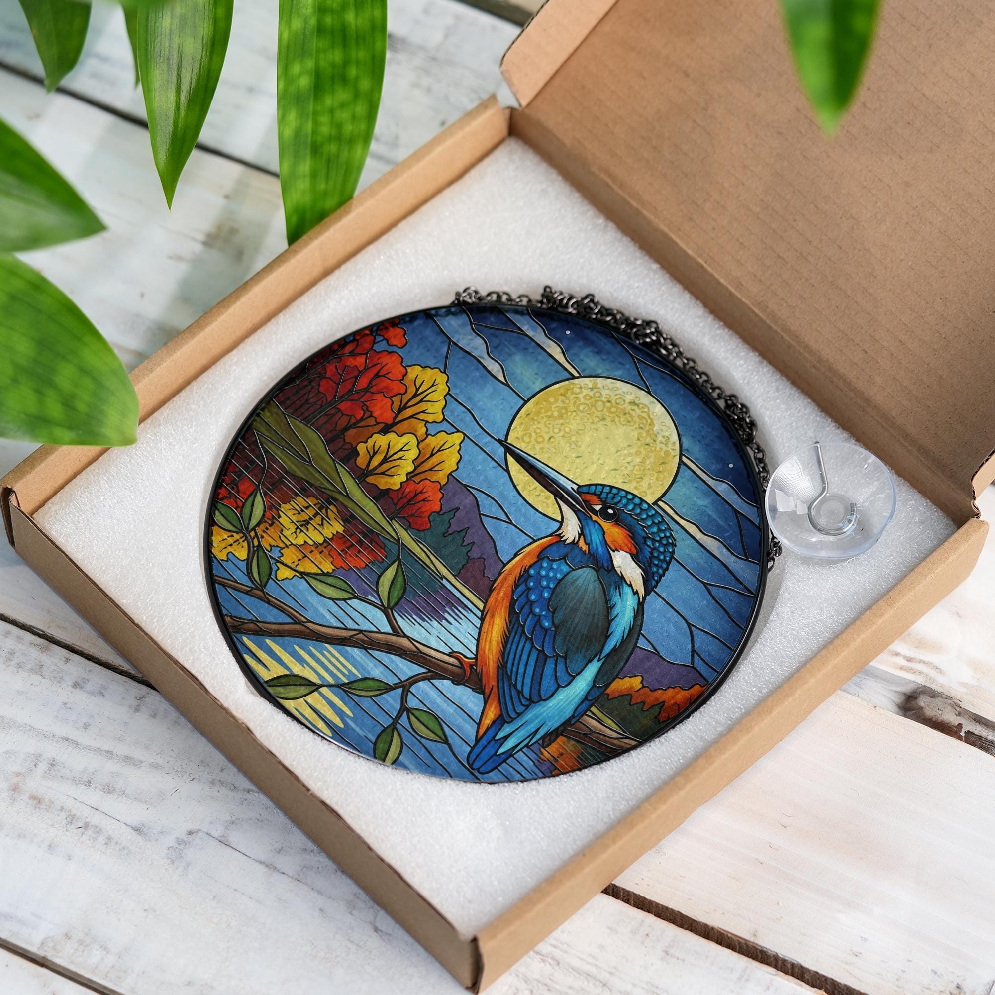 Kingfisher Glass Suncatcher | Colorful Bird Window Hanging | Nature Art Glass Decor | Sun Catcher Gift for Bird Lovers