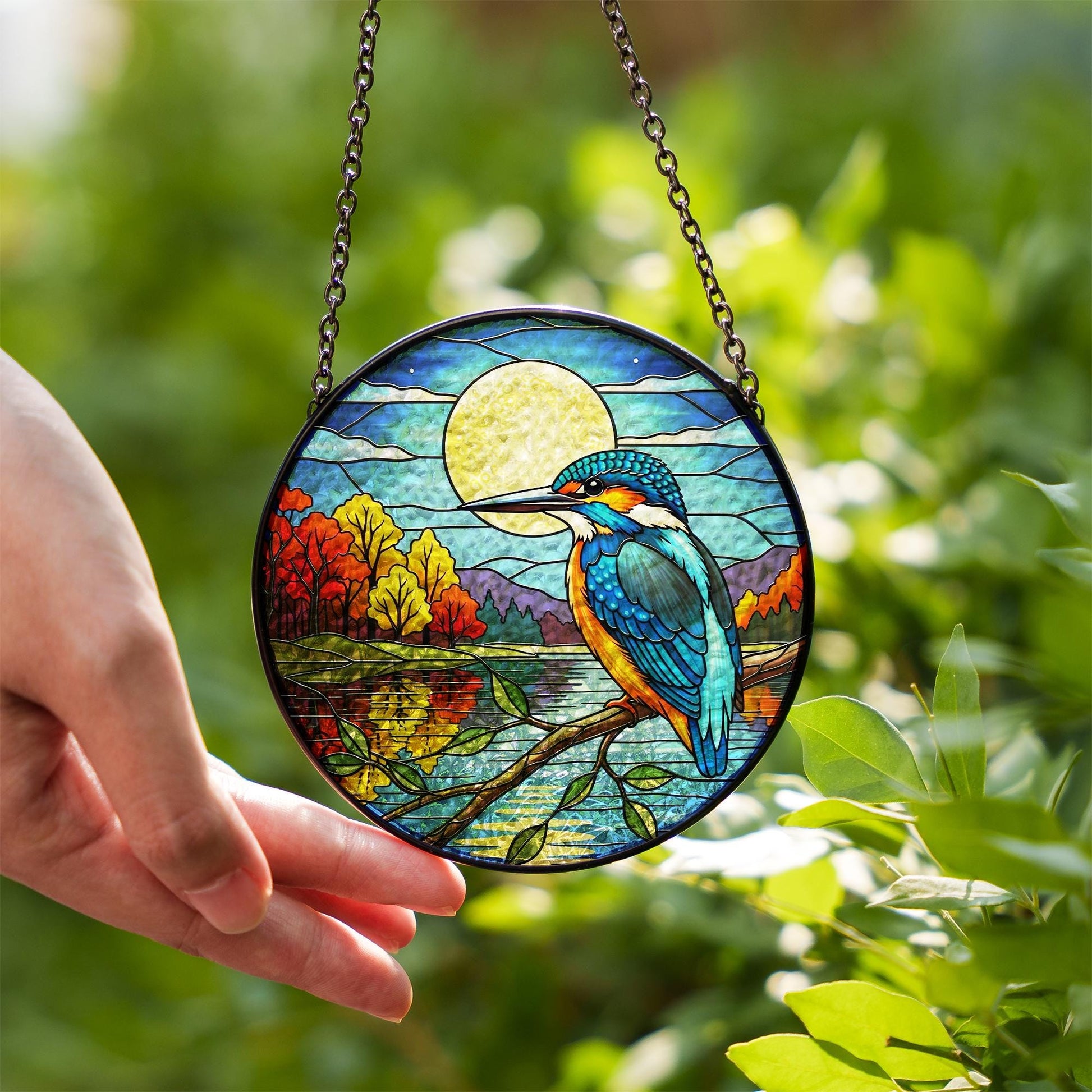 Kingfisher Glass Suncatcher | Colorful Bird Window Hanging | Nature Art Glass Decor | Sun Catcher Gift for Bird Lovers