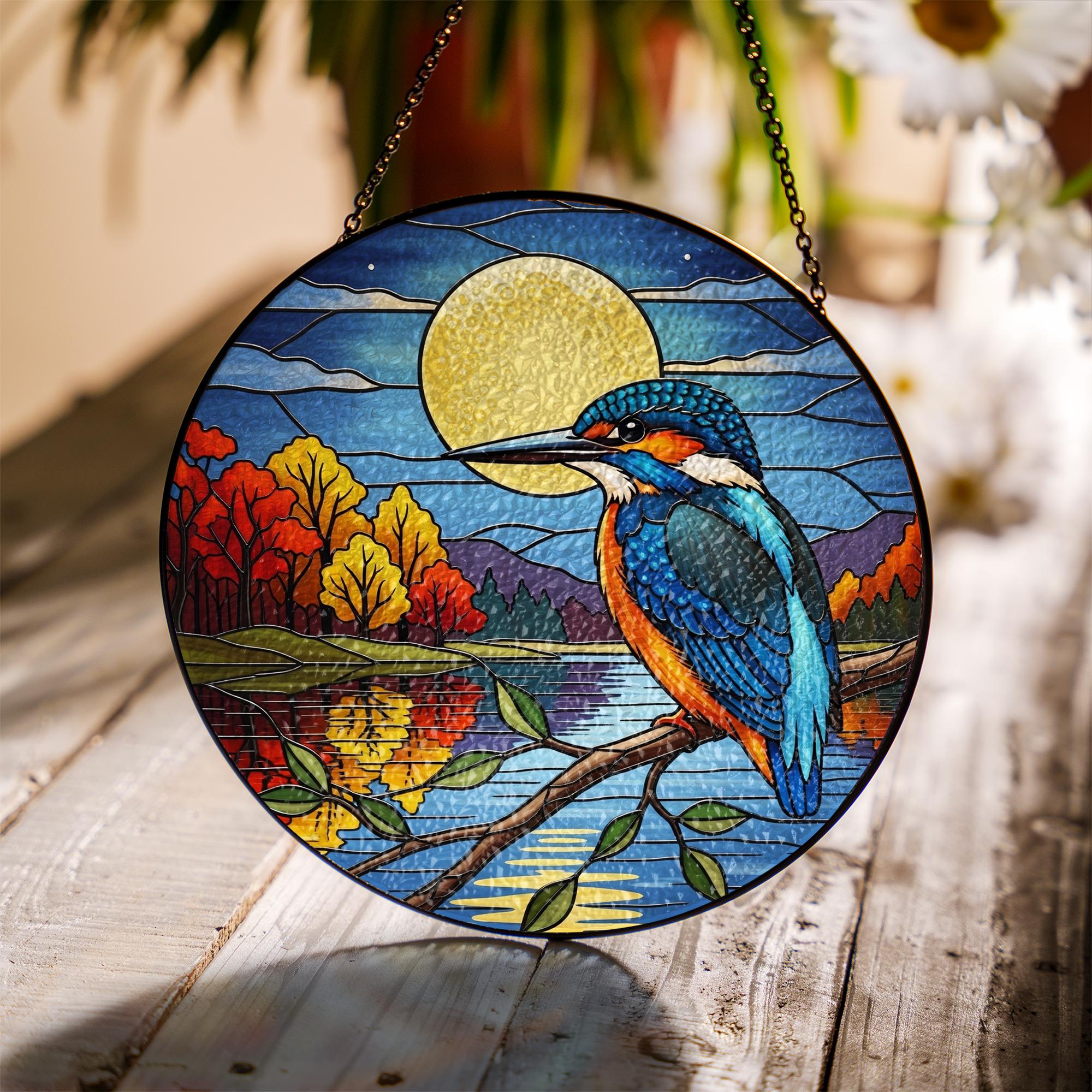 Kingfisher Glass Suncatcher | Colorful Bird Window Hanging | Nature Art Glass Decor | Sun Catcher Gift for Bird Lovers