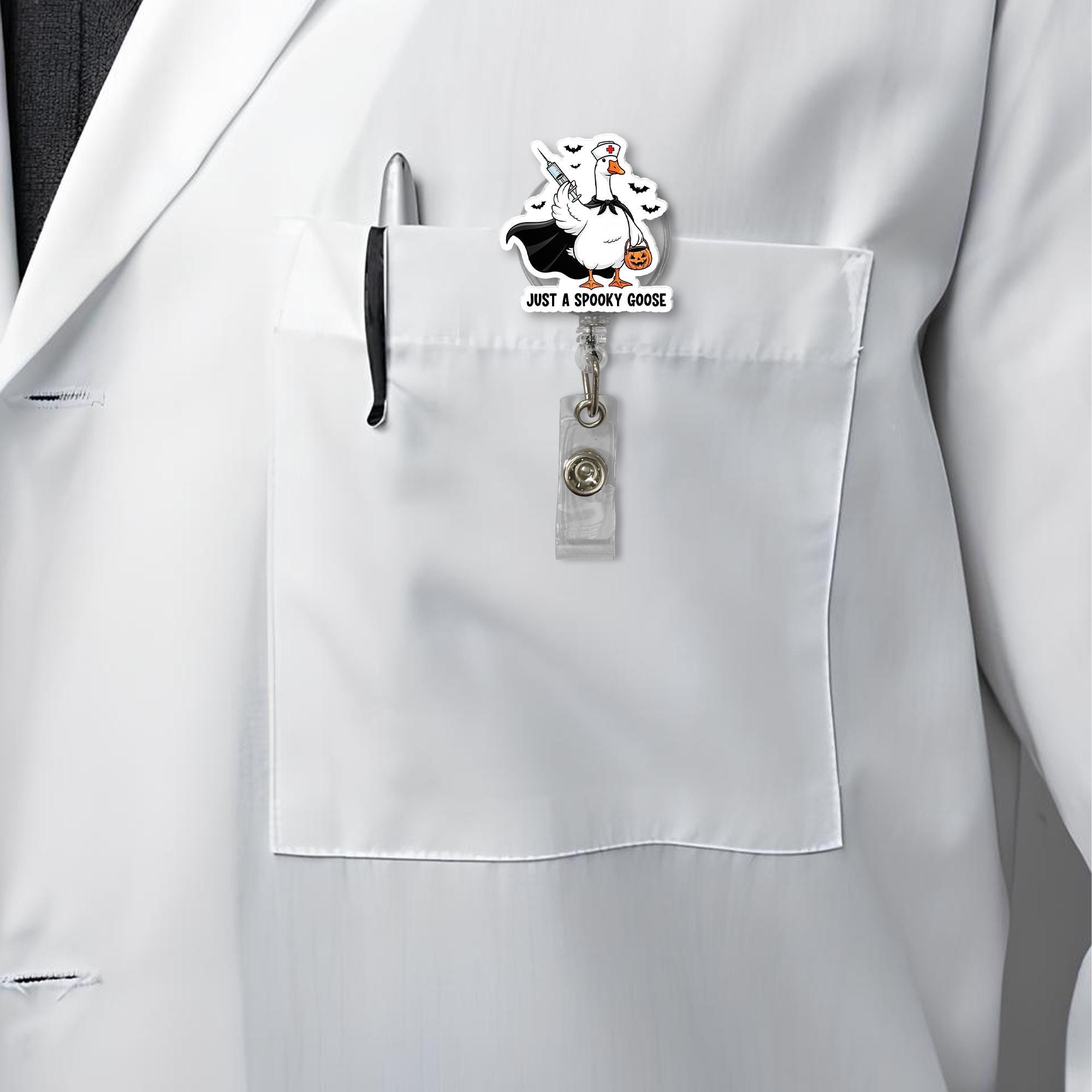 Spooky Goose Badge Reel – Funny Halloween Nurse ID Holder, Retractable Clip for Work, Cute Goose Accessory, Gift for Coworkers