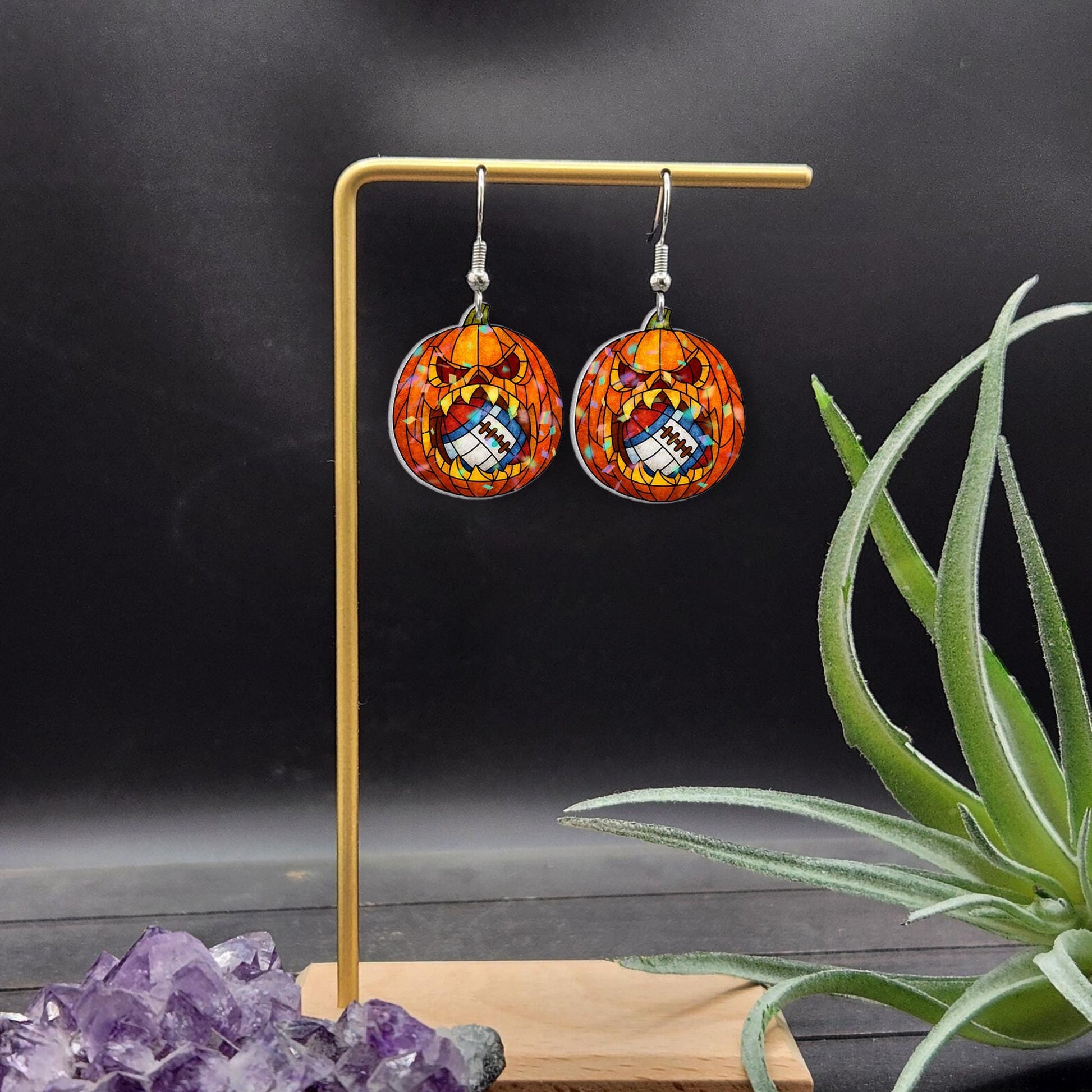 Custom Sport Ball Halloween Earrings | Pumpkin Jack O Lantern Dangle Jewelry | Fall Sports Fan Gift for Women