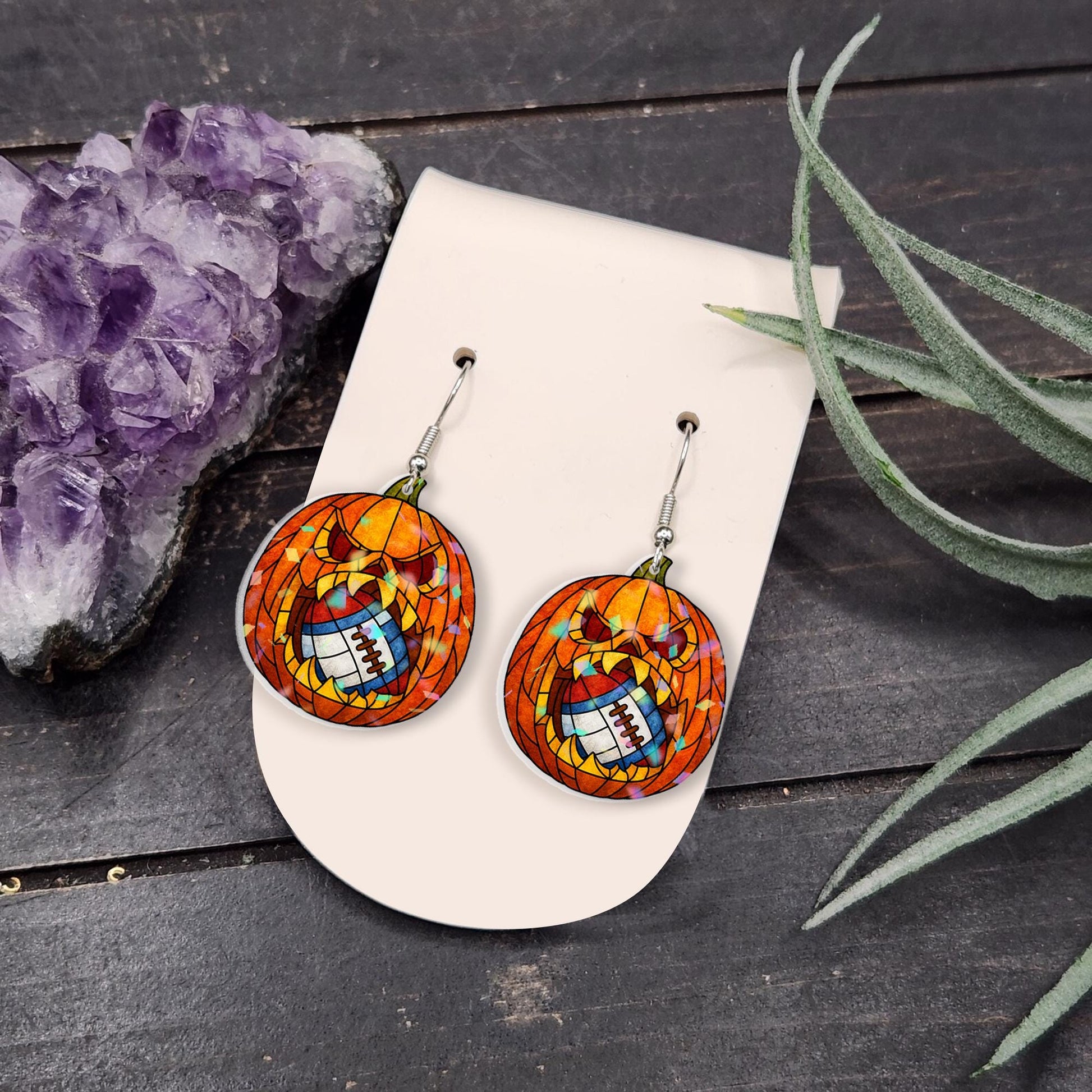 Custom Sport Ball Halloween Earrings | Pumpkin Jack O Lantern Dangle Jewelry | Fall Sports Fan Gift for Women