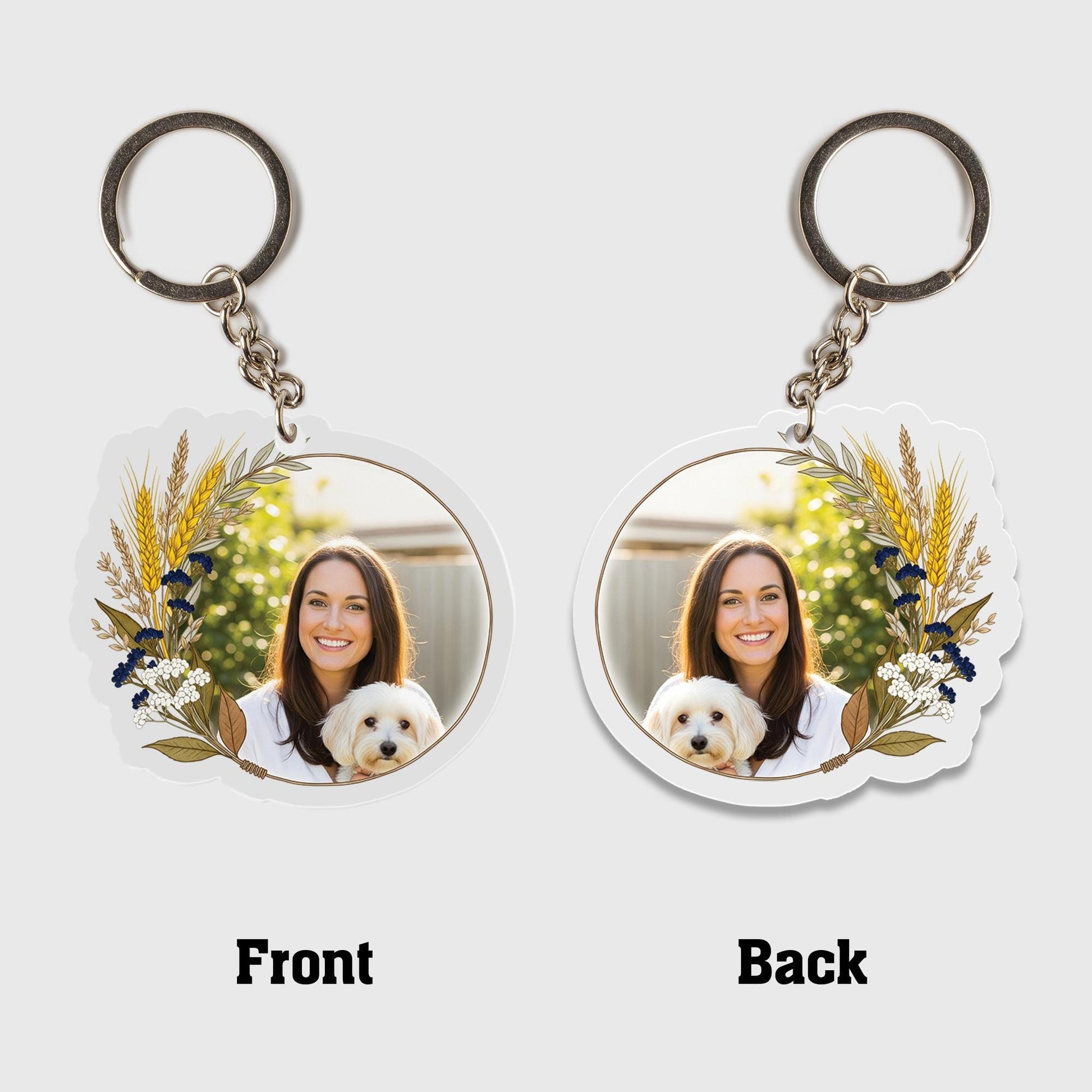 Custom Photo Keychain: Floral Design, Personalized Acrylic Keyring