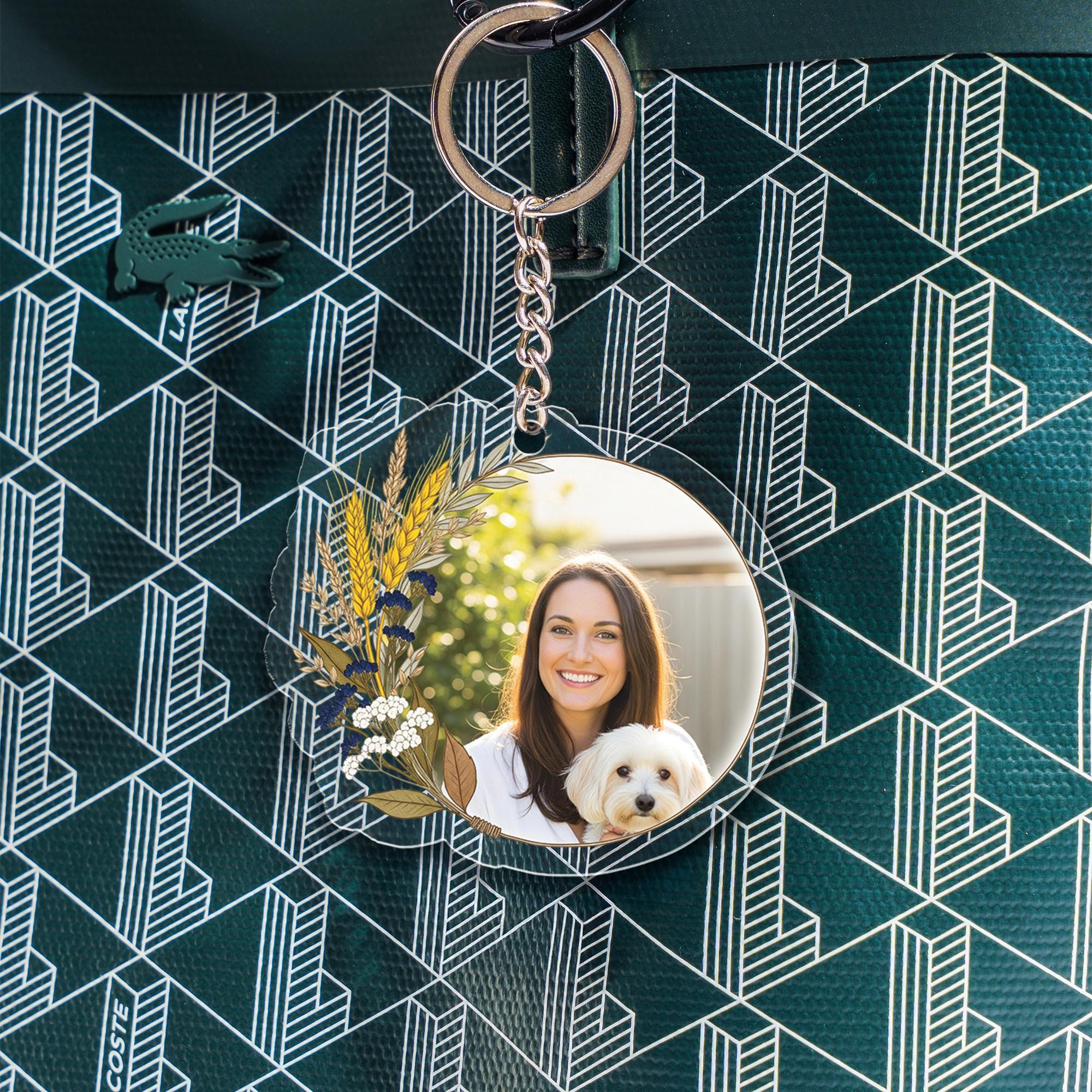 Custom Photo Keychain: Floral Design, Personalized Acrylic Keyring