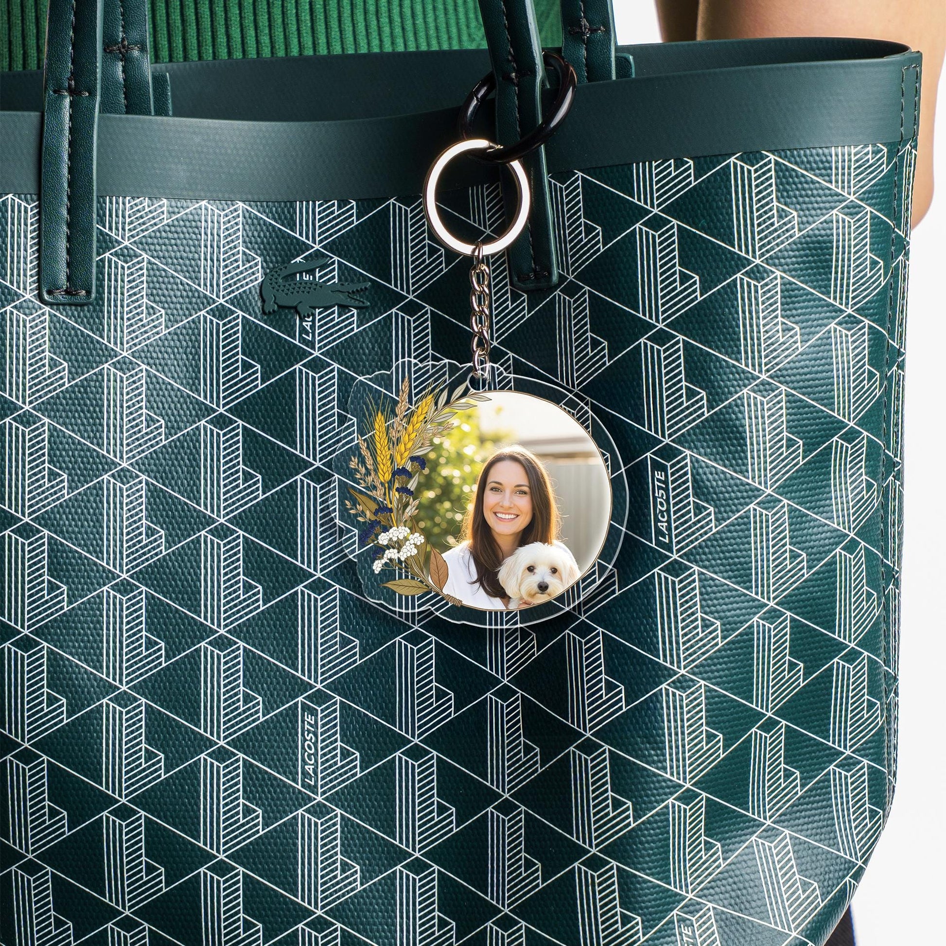 Custom Photo Keychain: Floral Design, Personalized Acrylic Keyring