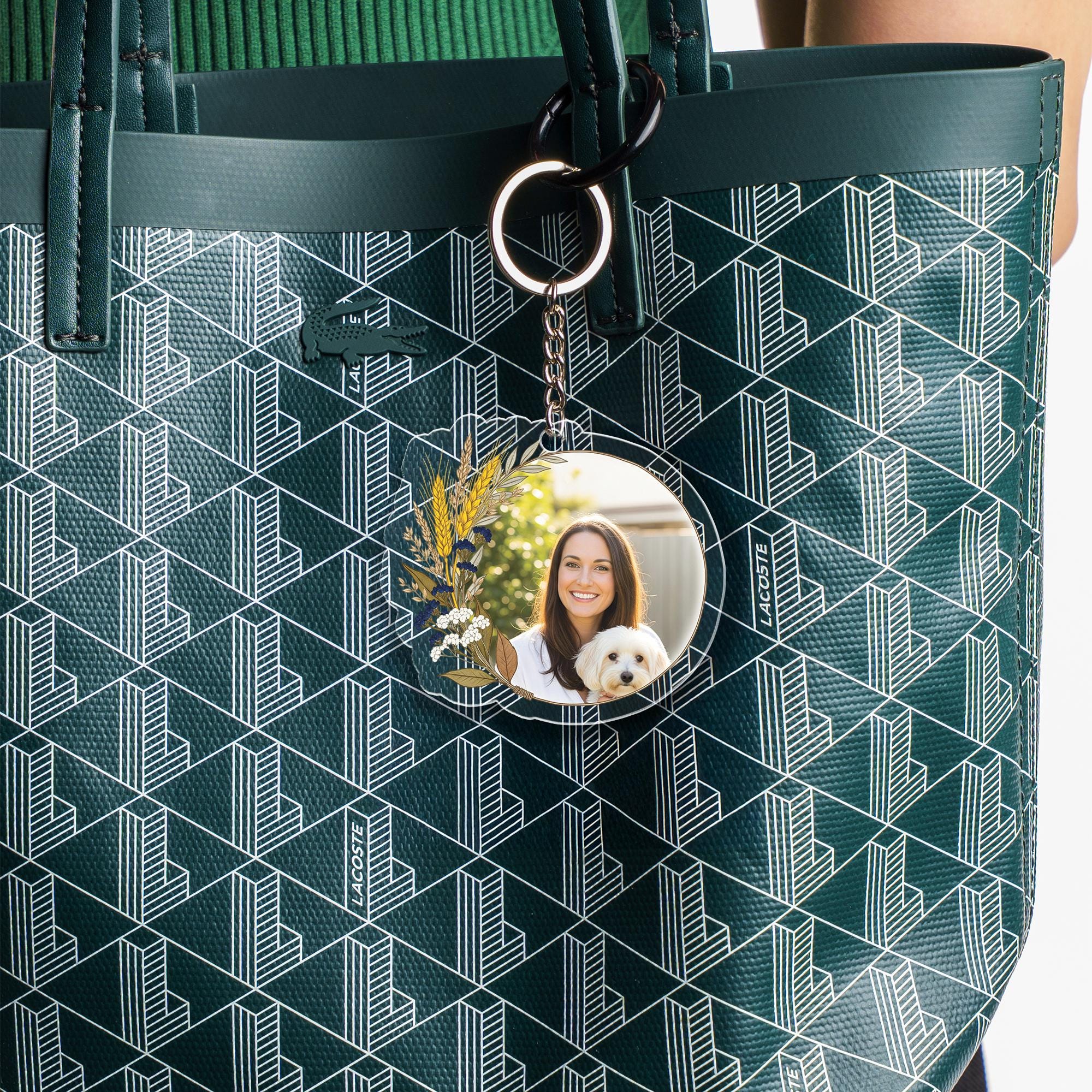 Custom Photo Keychain: Floral Design, Personalized Acrylic Keyring