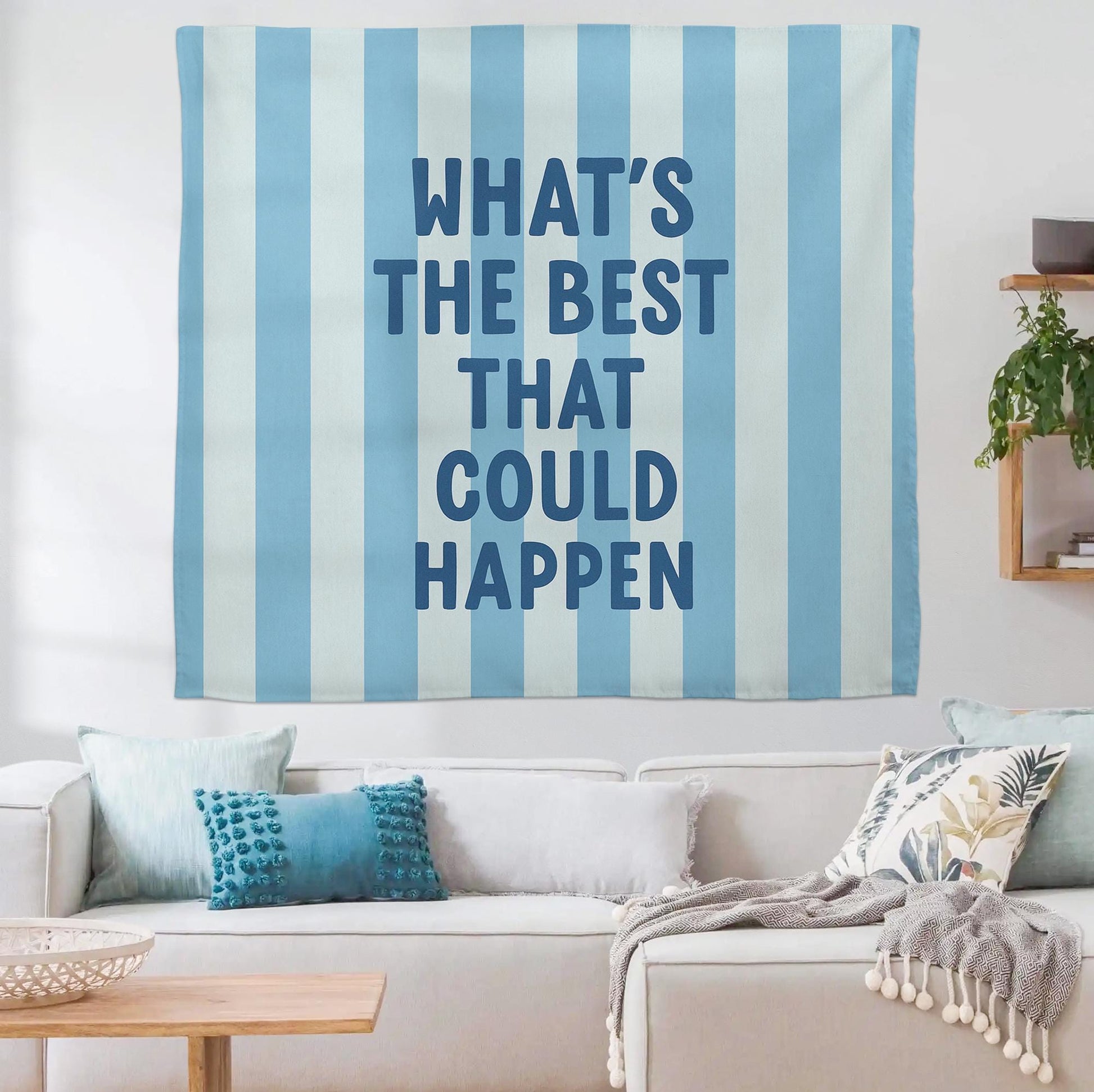 What’s the Best That Could Happen Tapestry | Motivational Dorm Wall Decor | Positive Quote Room Hanging | College Bedroom Aesthetic