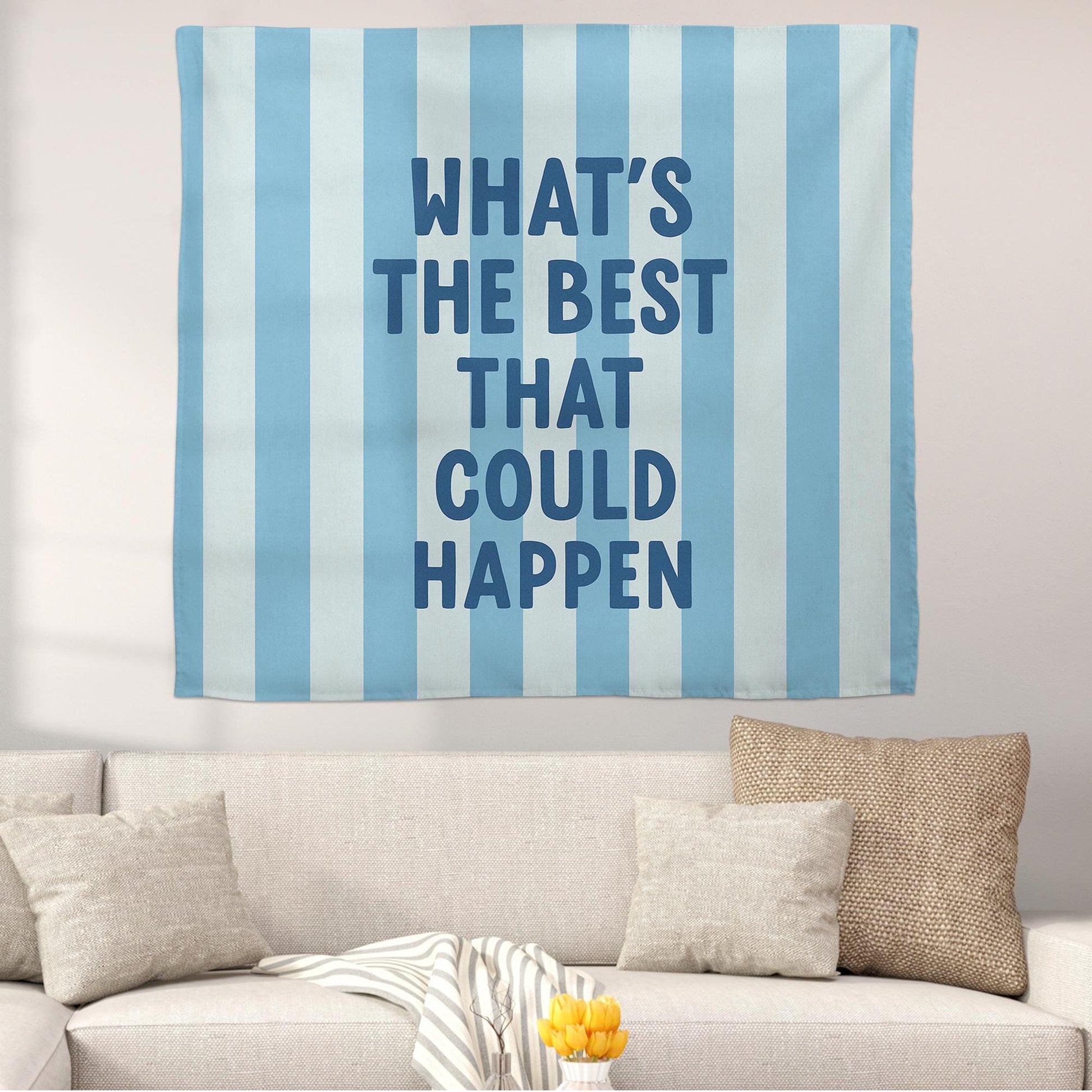 What’s the Best That Could Happen Tapestry | Motivational Dorm Wall Decor | Positive Quote Room Hanging | College Bedroom Aesthetic