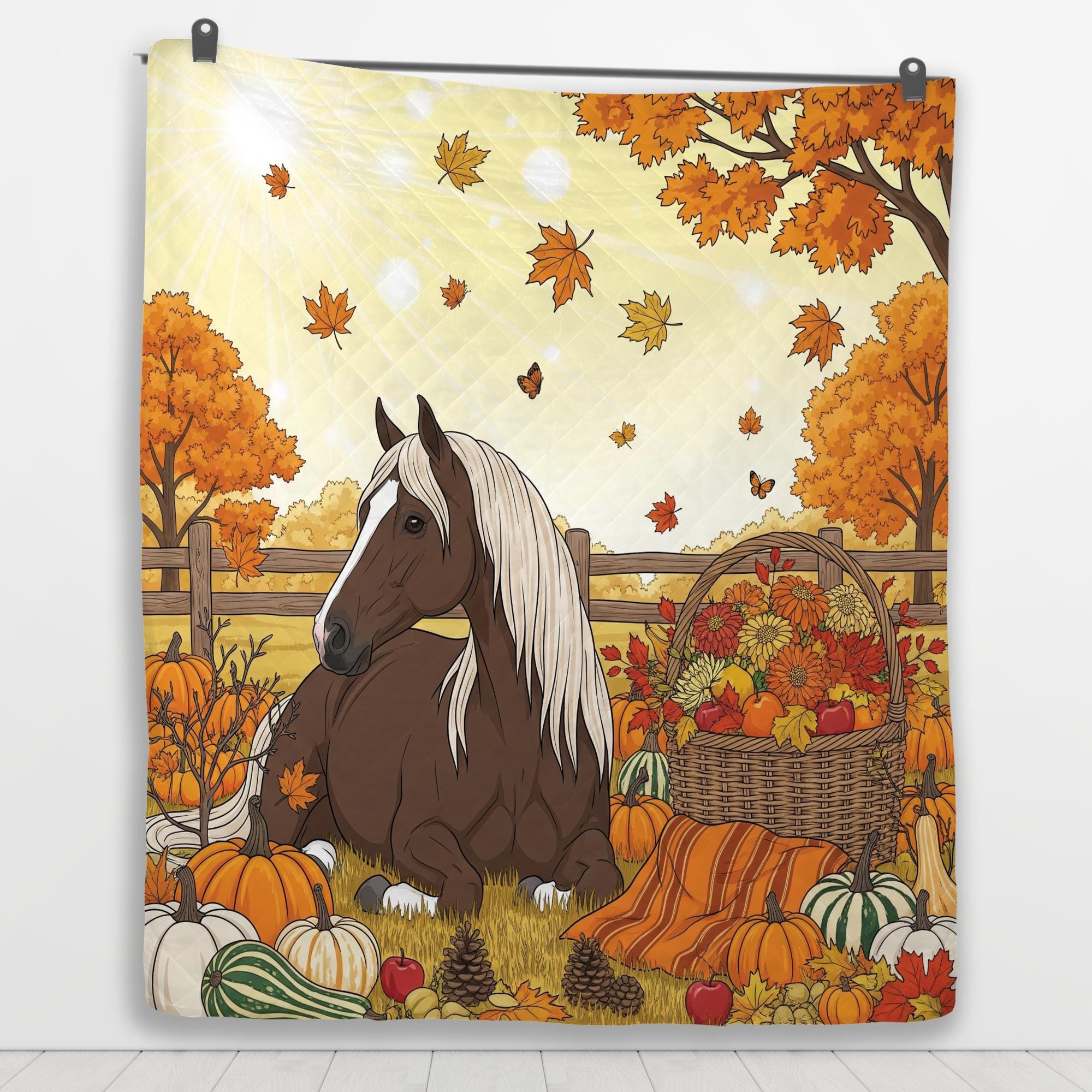 Fall Horse Blanket: Cozy Farmhouse Throw with Pumpkins & Flowers
