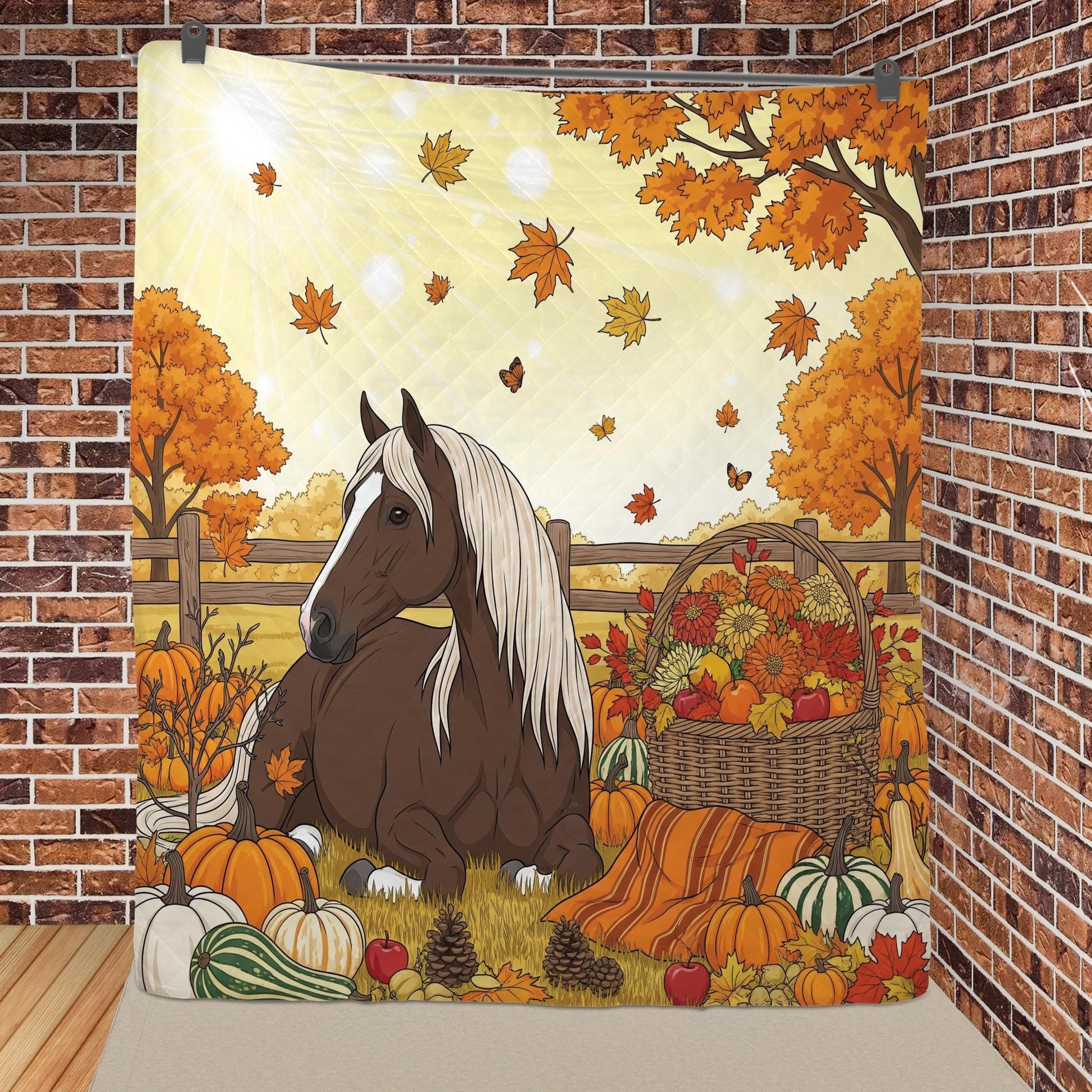 Fall Horse Blanket: Cozy Farmhouse Throw with Pumpkins & Flowers