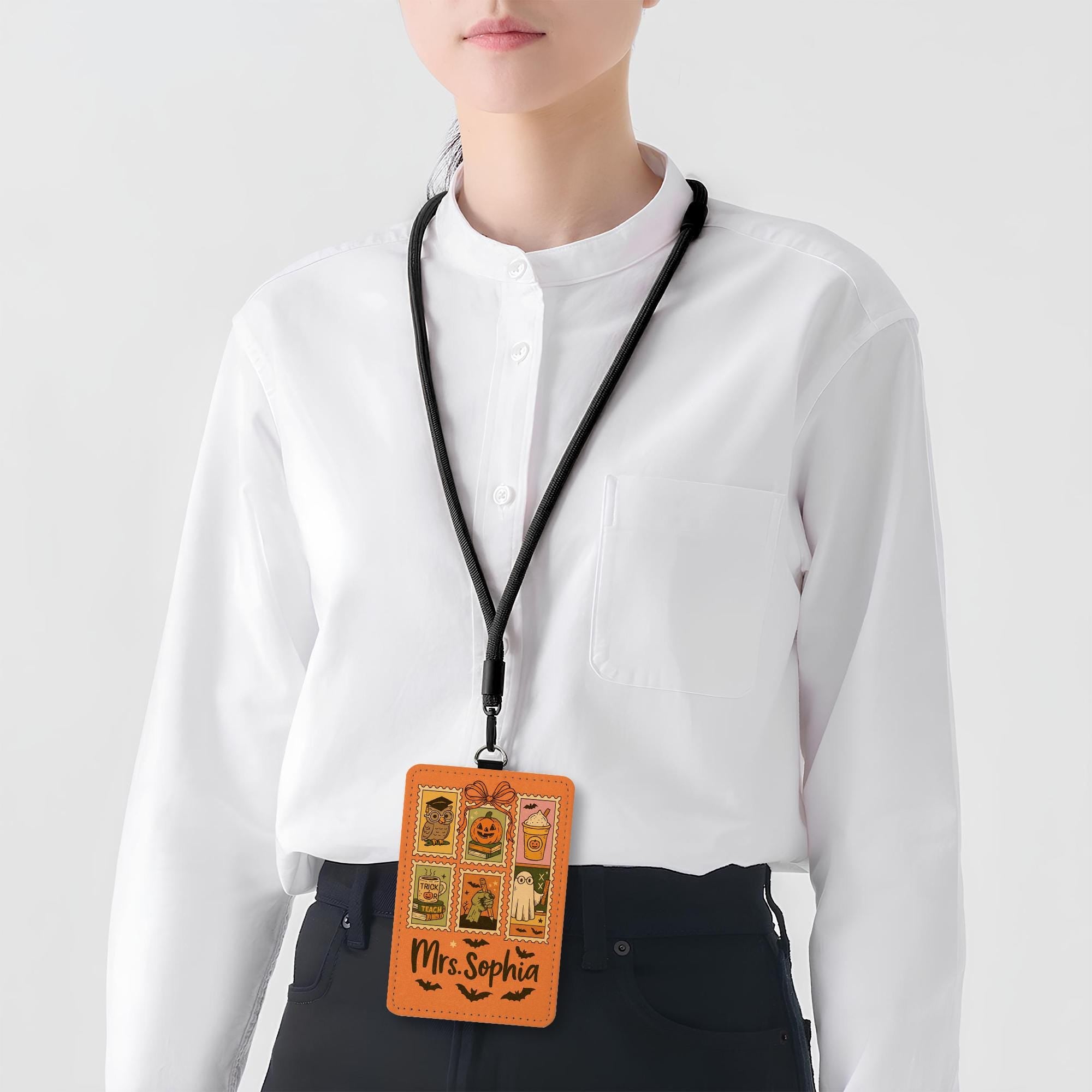 Custom Halloween Teacher Badge Holder | Cute Fall ID Card Holder | Personalized badge Gift for Teachers