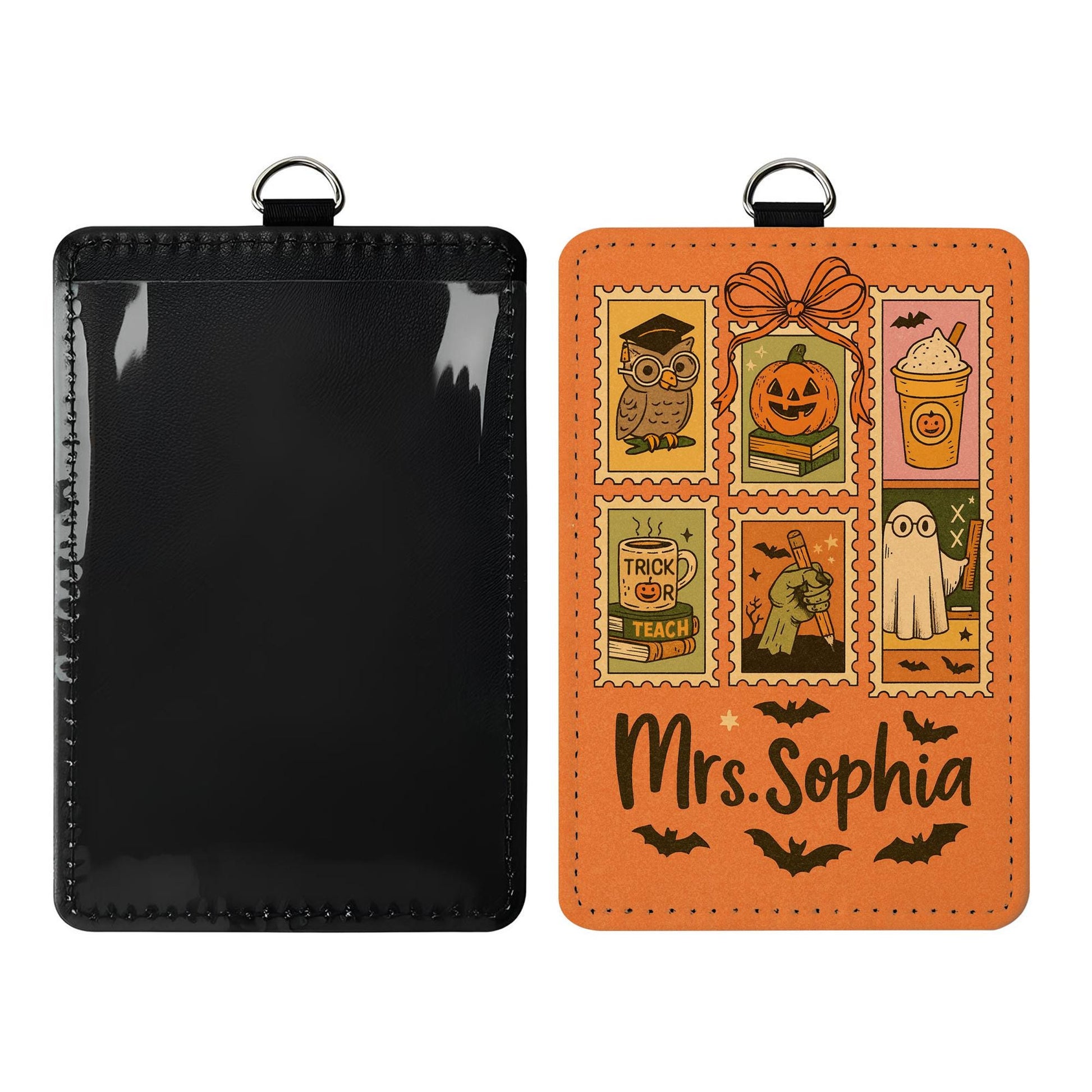 Custom Halloween Teacher Badge Holder | Cute Fall ID Card Holder | Personalized badge Gift for Teachers