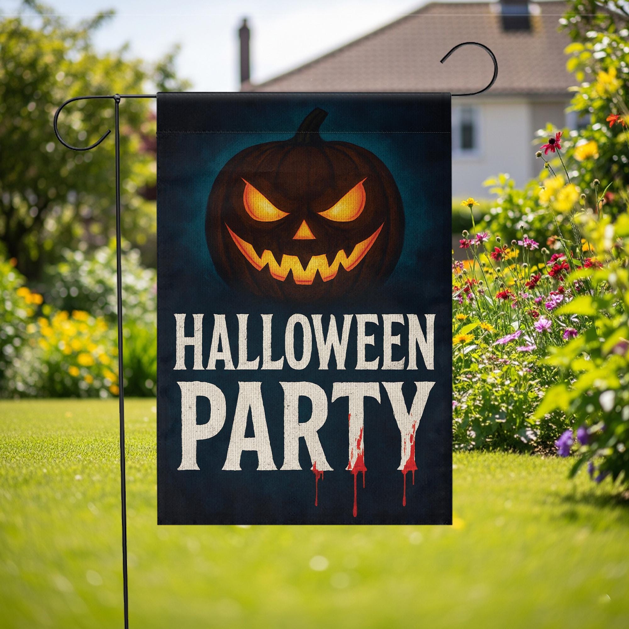 Halloween Party Garden Flag, Scary Pumpkin Jack O Lantern Yard Decor, Spooky Outdoor Banner, Haunted House Party Decoration