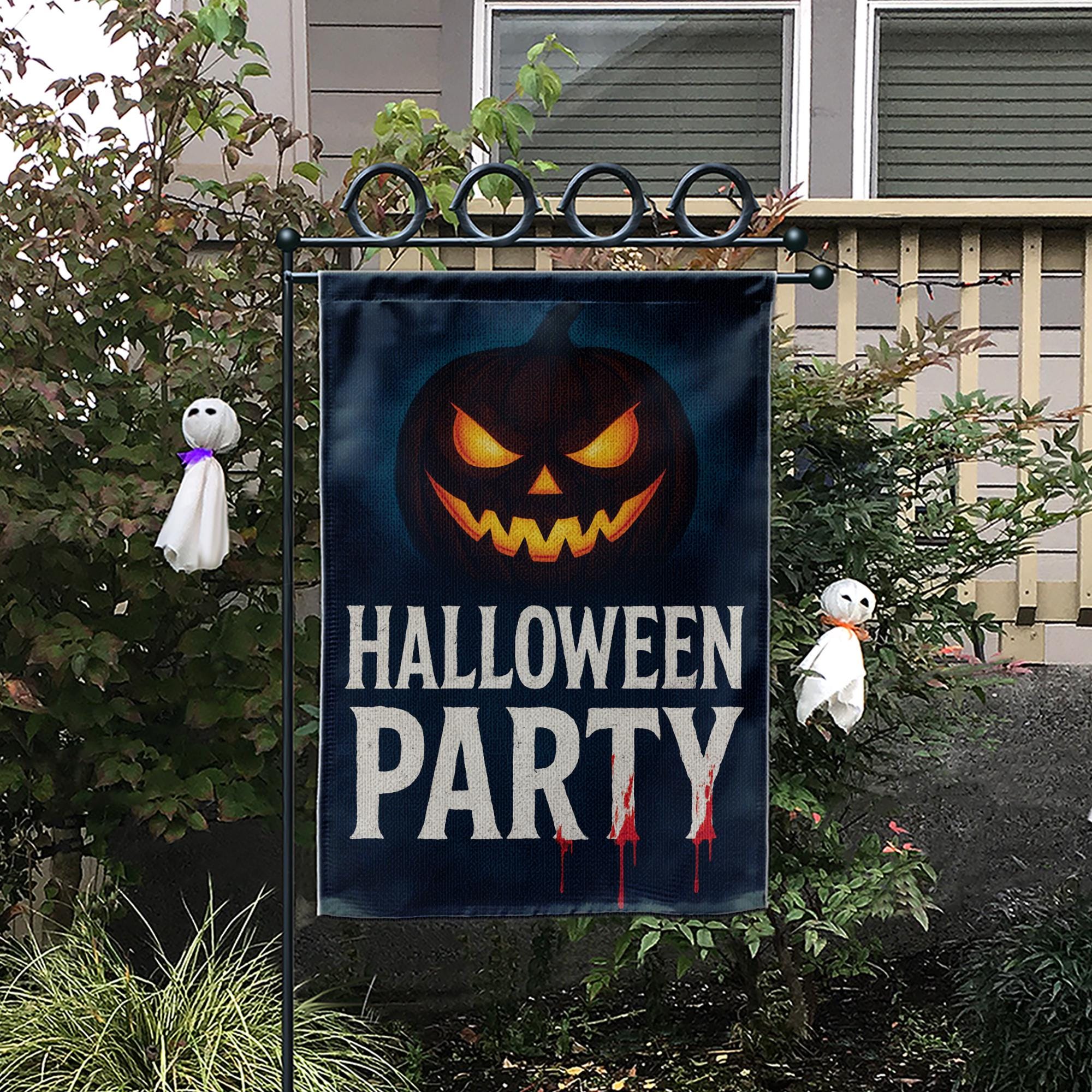Halloween Party Garden Flag, Scary Pumpkin Jack O Lantern Yard Decor, Spooky Outdoor Banner, Haunted House Party Decoration