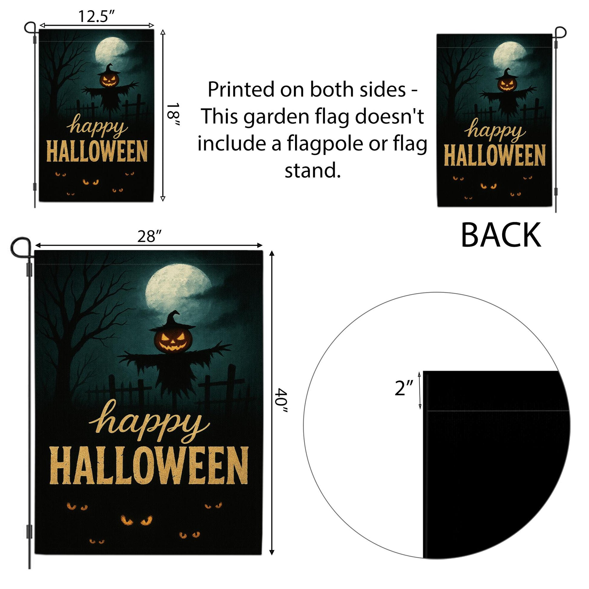 Happy Halloween Garden Flag, Scary Pumpkin Scarecrow Outdoor Yard Banner, Spooky Moonlit Porch Decoration, Gothic Seasonal Decor