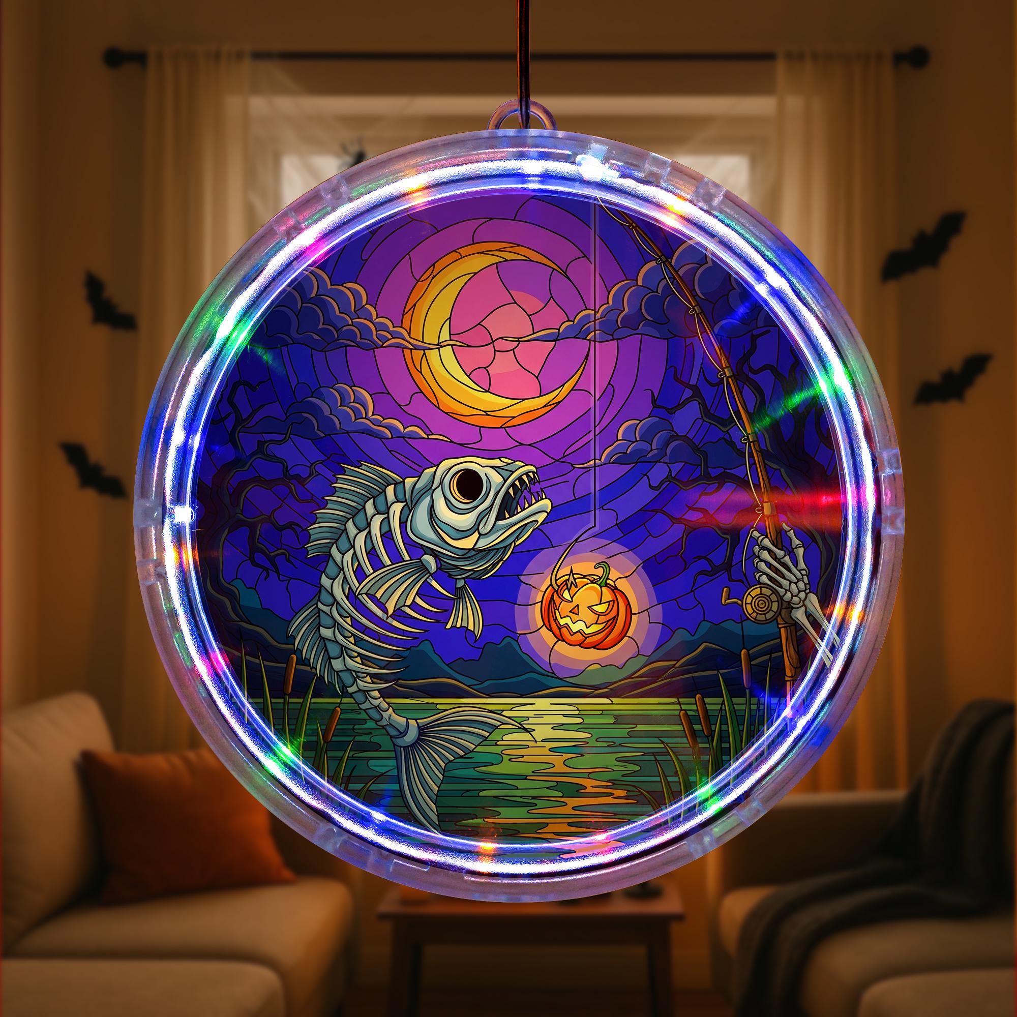 Halloween Fishing LED Hanging | Spooky Fish Skeleton Hanging Light | Unique Halloween Gift for Fishermen