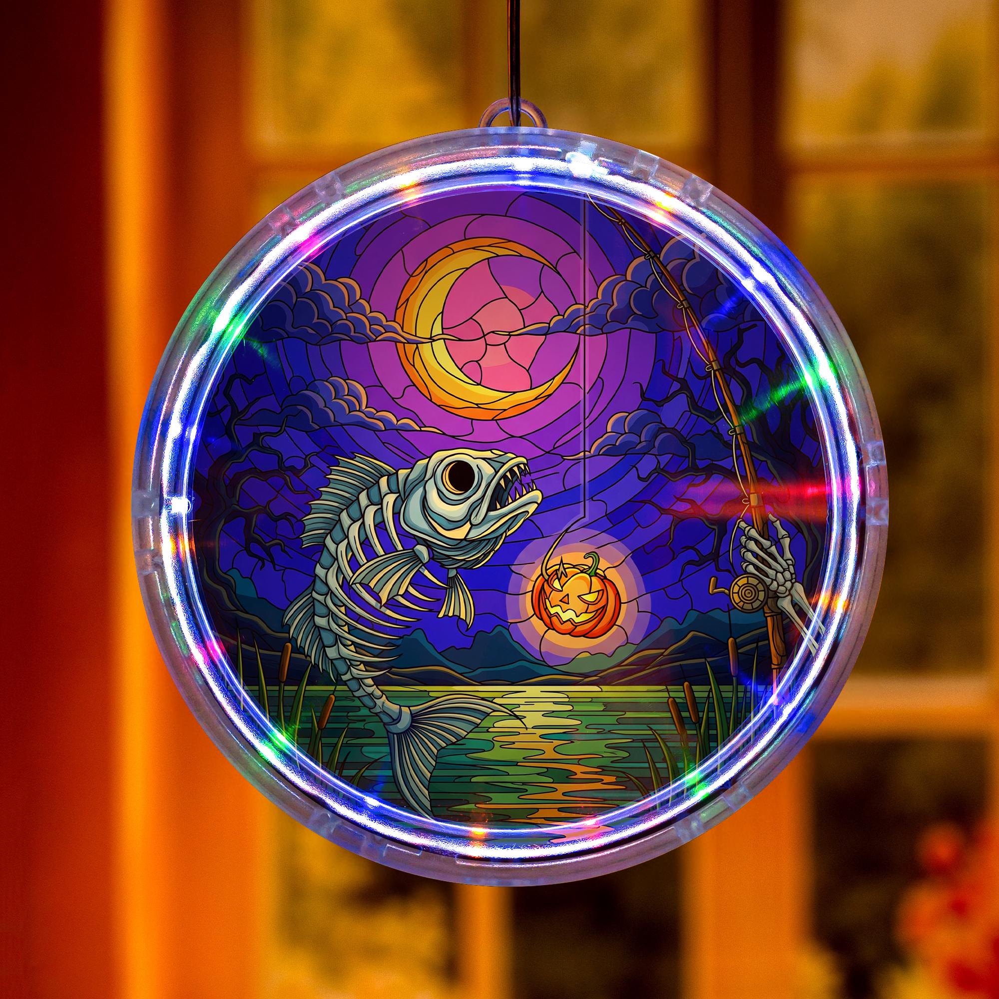 Halloween Fishing LED Hanging | Spooky Fish Skeleton Hanging Light | Unique Halloween Gift for Fishermen