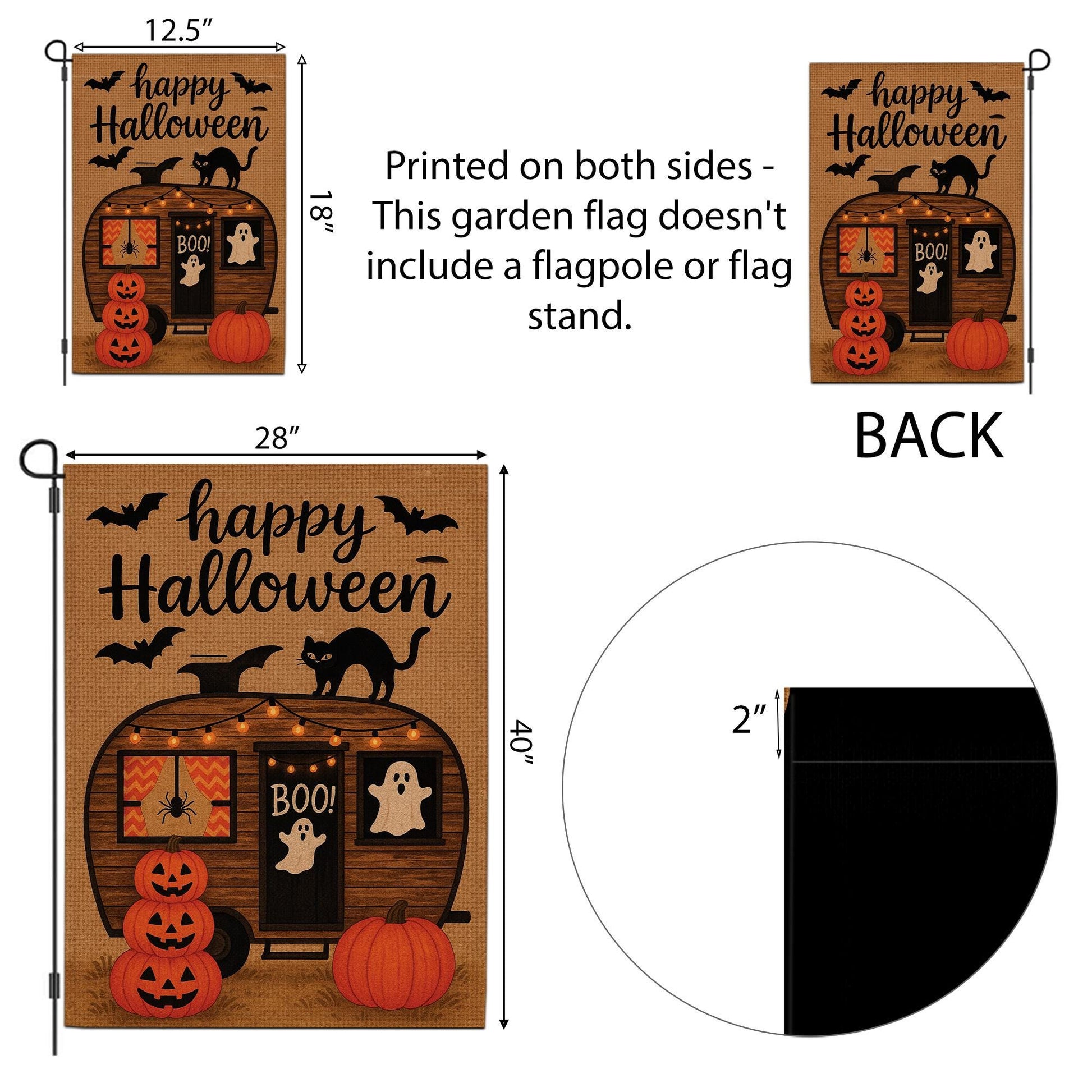Happy Halloween Garden Flag, Spooky Camper Yard Banner, Pumpkin Ghost Cat Outdoor Decor, Rustic Seasonal Porch Decoration