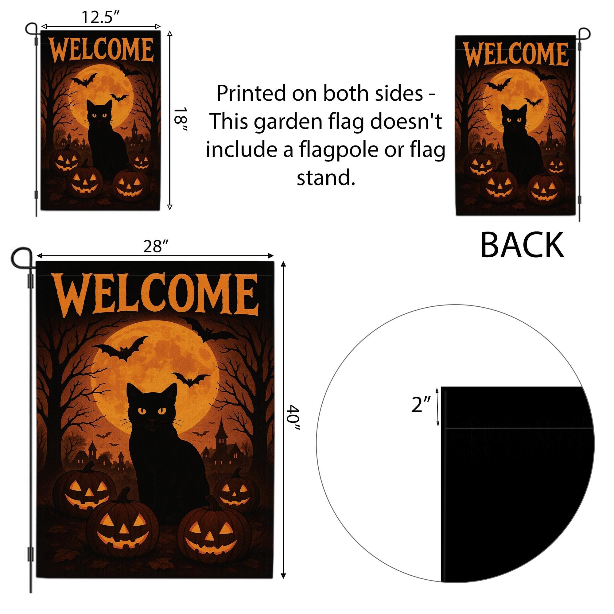 Welcome Halloween Garden Flag, Black Cat Pumpkin Yard Banner, Spooky Moon and Bat Outdoor Decor, Gothic Seasonal Porch Decoration
